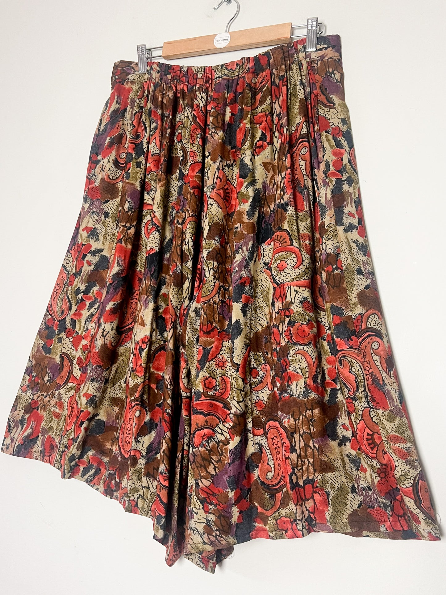 Jupe-Culotte Vintage Wide Leg - Imprimé Abstrait Tons Rouille & Kaki - Taille 42/44 (Années 90)