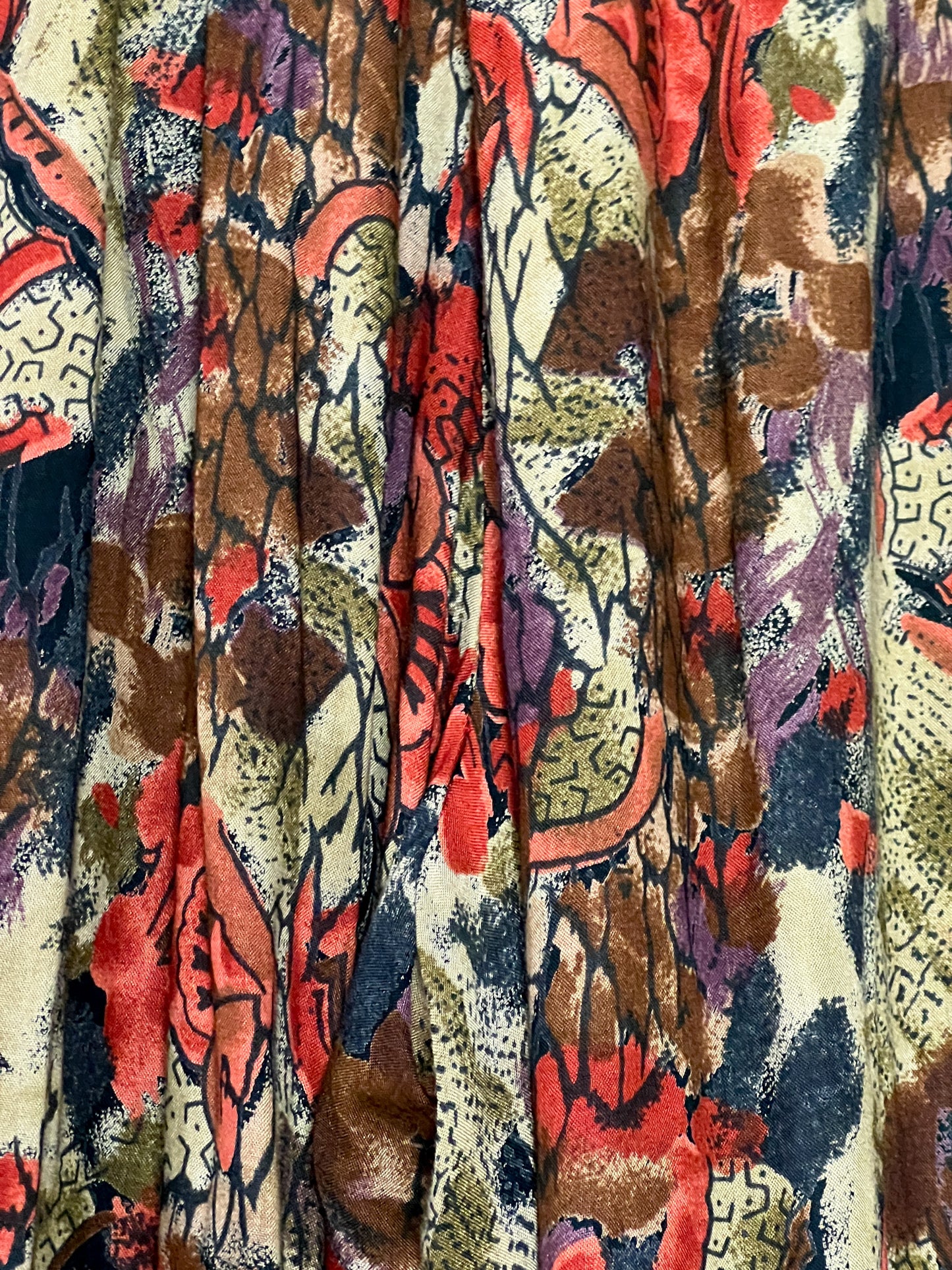 Jupe-Culotte Vintage Wide Leg - Imprimé Abstrait Tons Rouille & Kaki - Taille 42/44 (Années 90)