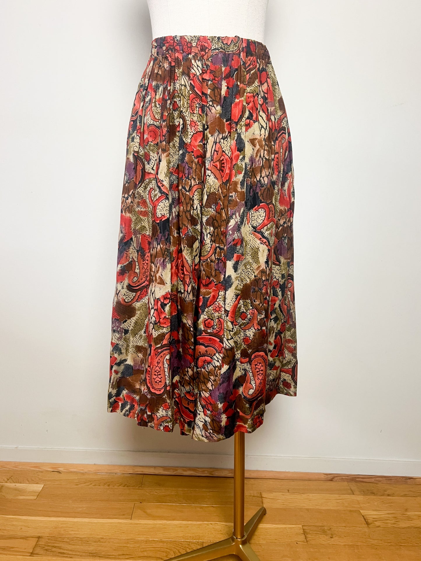 Jupe-Culotte Vintage Wide Leg - Imprimé Abstrait Tons Rouille & Kaki - Taille 42/44 (Années 90)