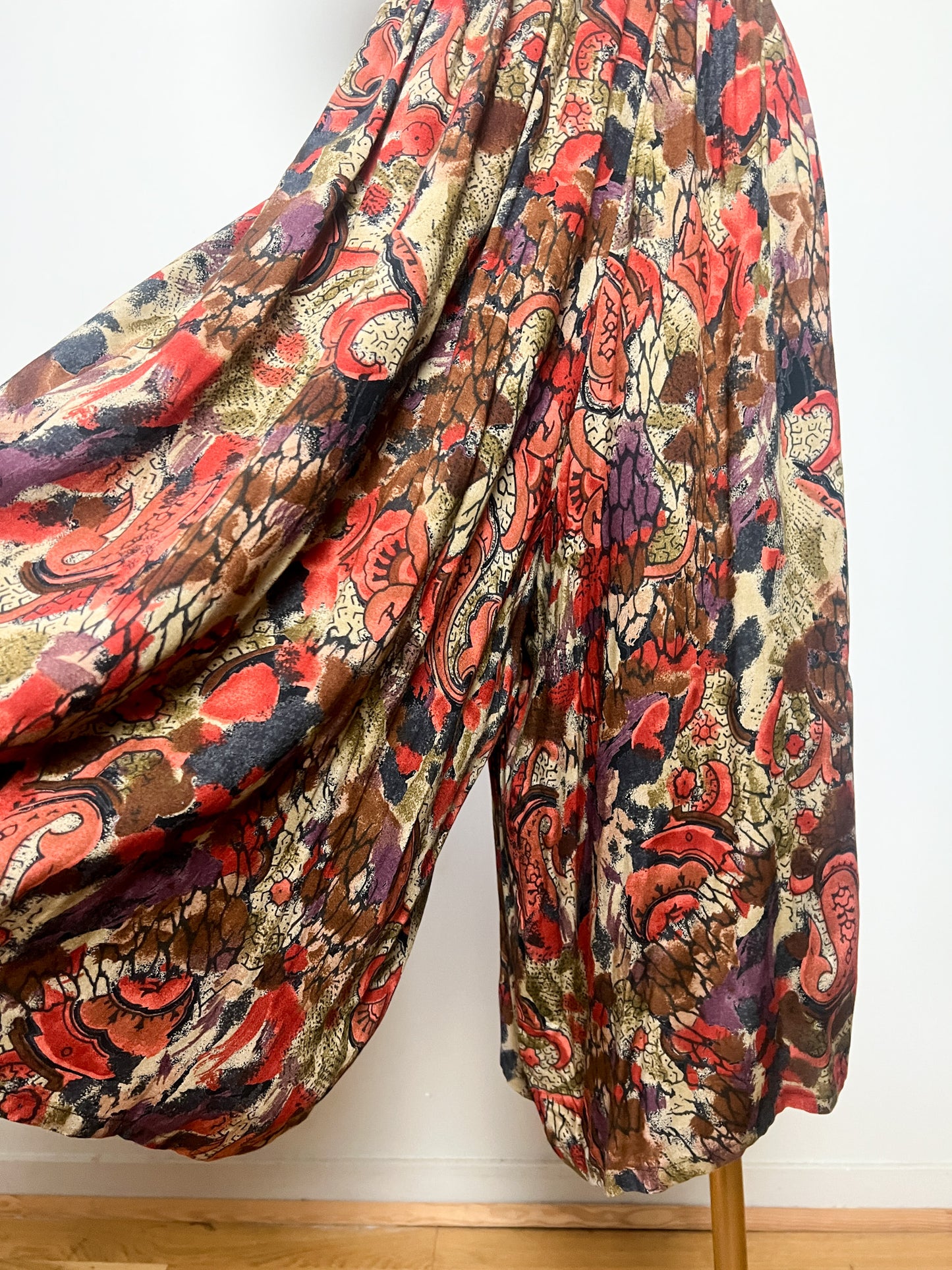 Jupe-Culotte Vintage Wide Leg - Imprimé Abstrait Tons Rouille & Kaki - Taille 42/44 (Années 90)