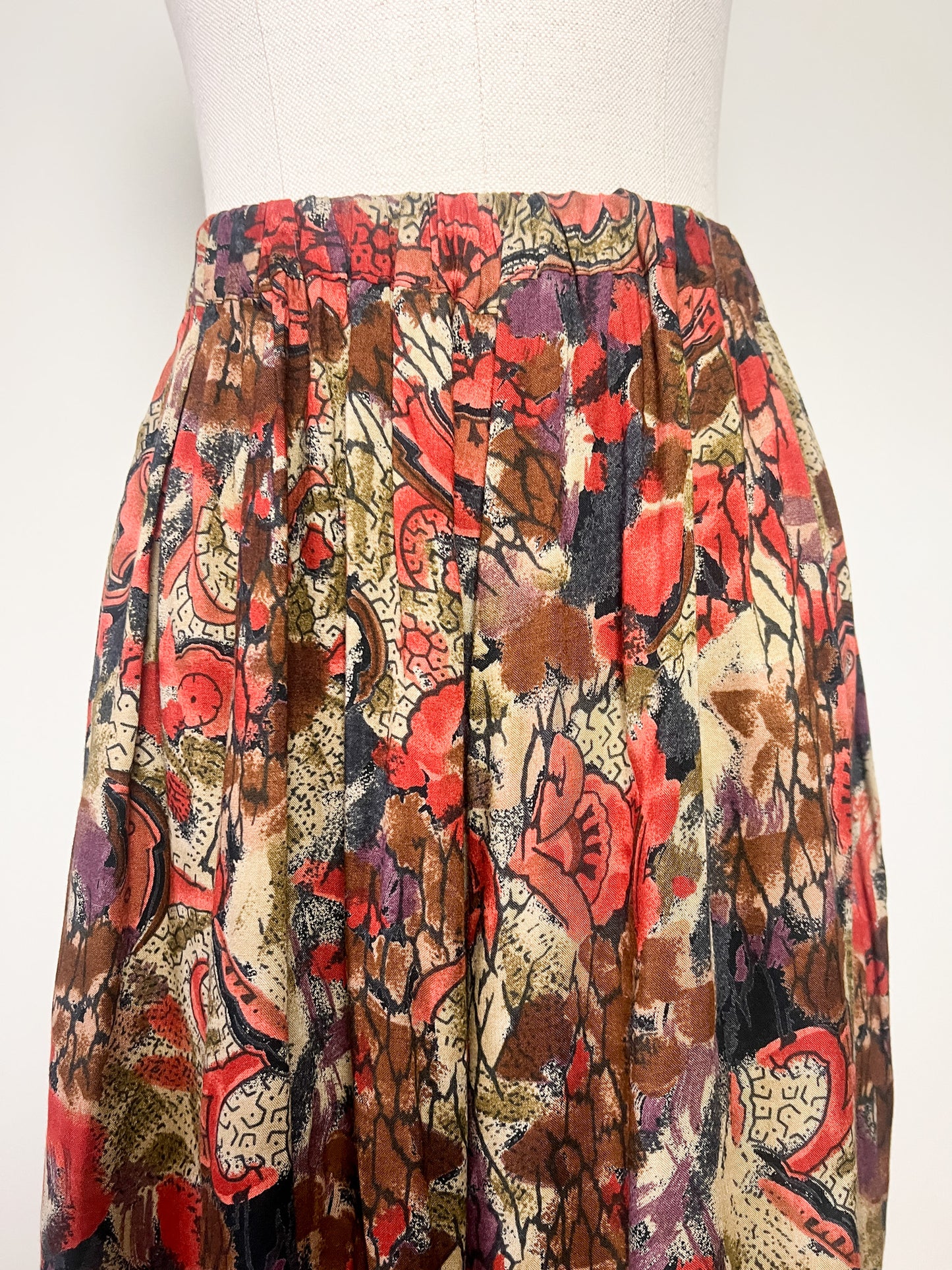 Jupe-Culotte Vintage Wide Leg - Imprimé Abstrait Tons Rouille & Kaki - Taille 42/44 (Années 90)