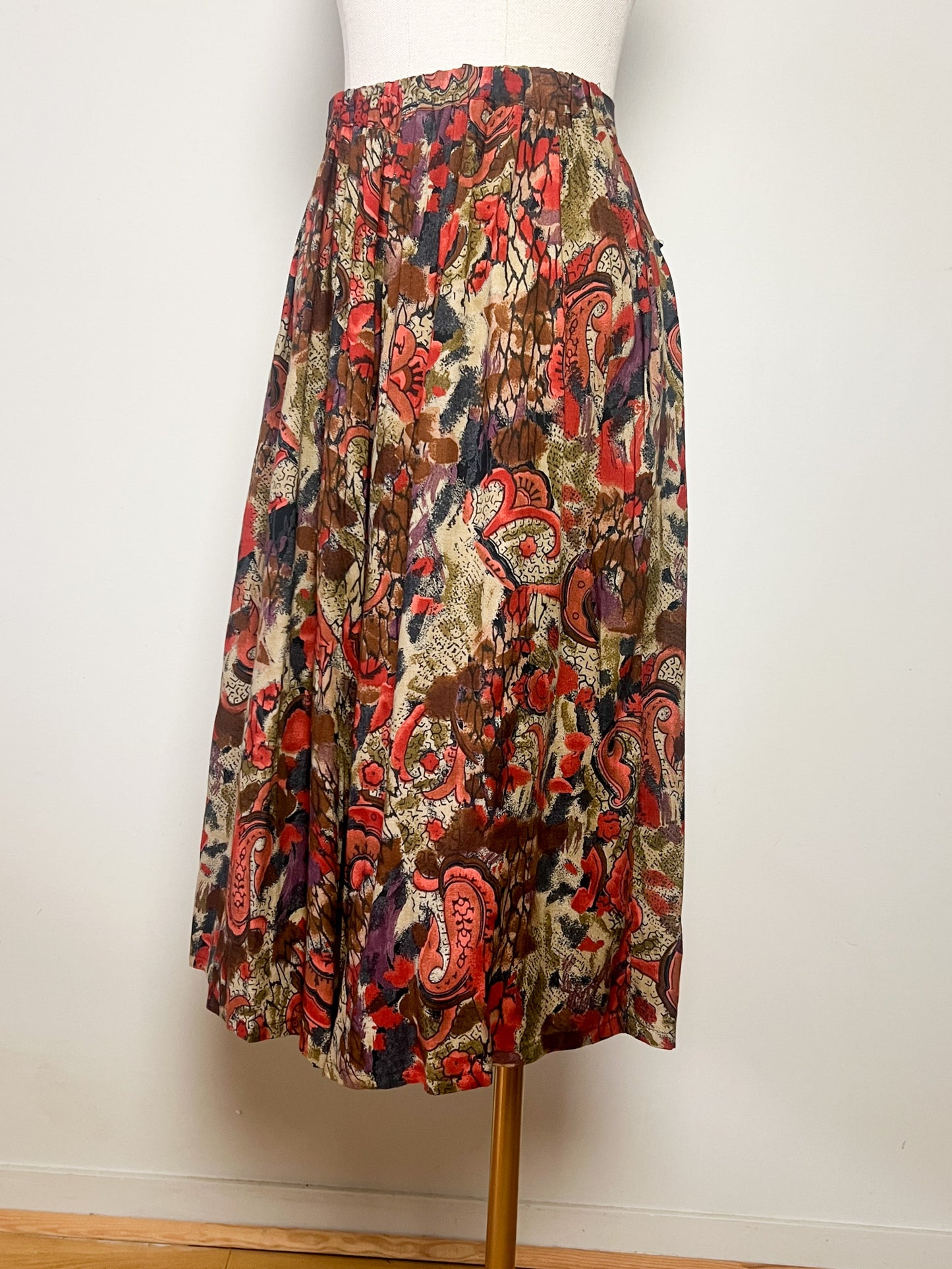 Jupe-Culotte Vintage Wide Leg - Imprimé Abstrait Tons Rouille & Kaki - Taille 42/44 (Années 90)