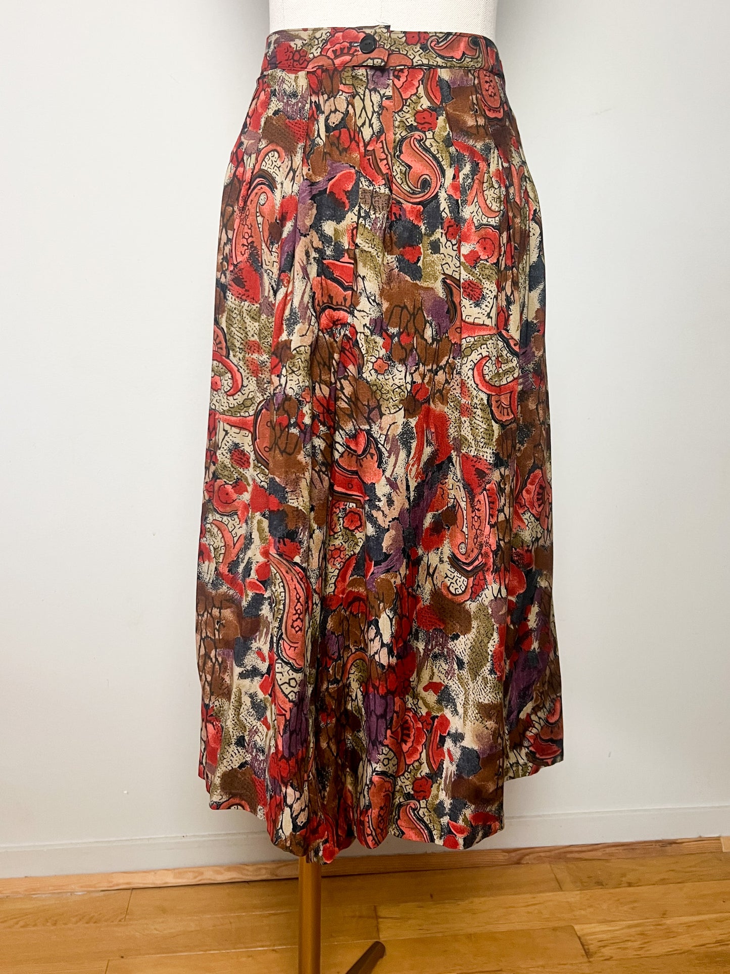 Jupe-Culotte Vintage Wide Leg - Imprimé Abstrait Tons Rouille & Kaki - Taille 42/44 (Années 90)