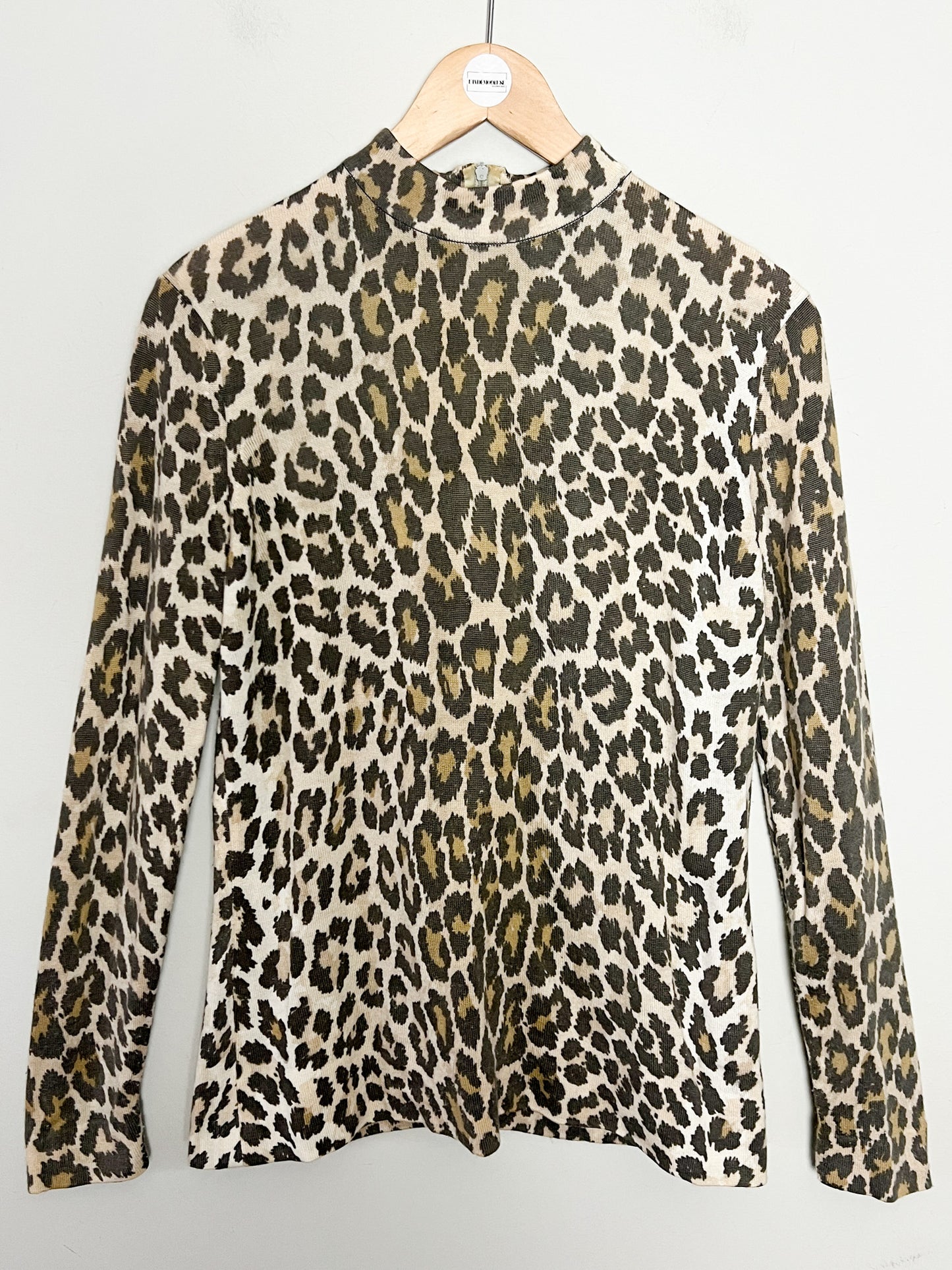 Pull Vintage Léopard Col Montant - Zip Éclair Dos - Rétro Chic Années 80/90 - Taille M/L
