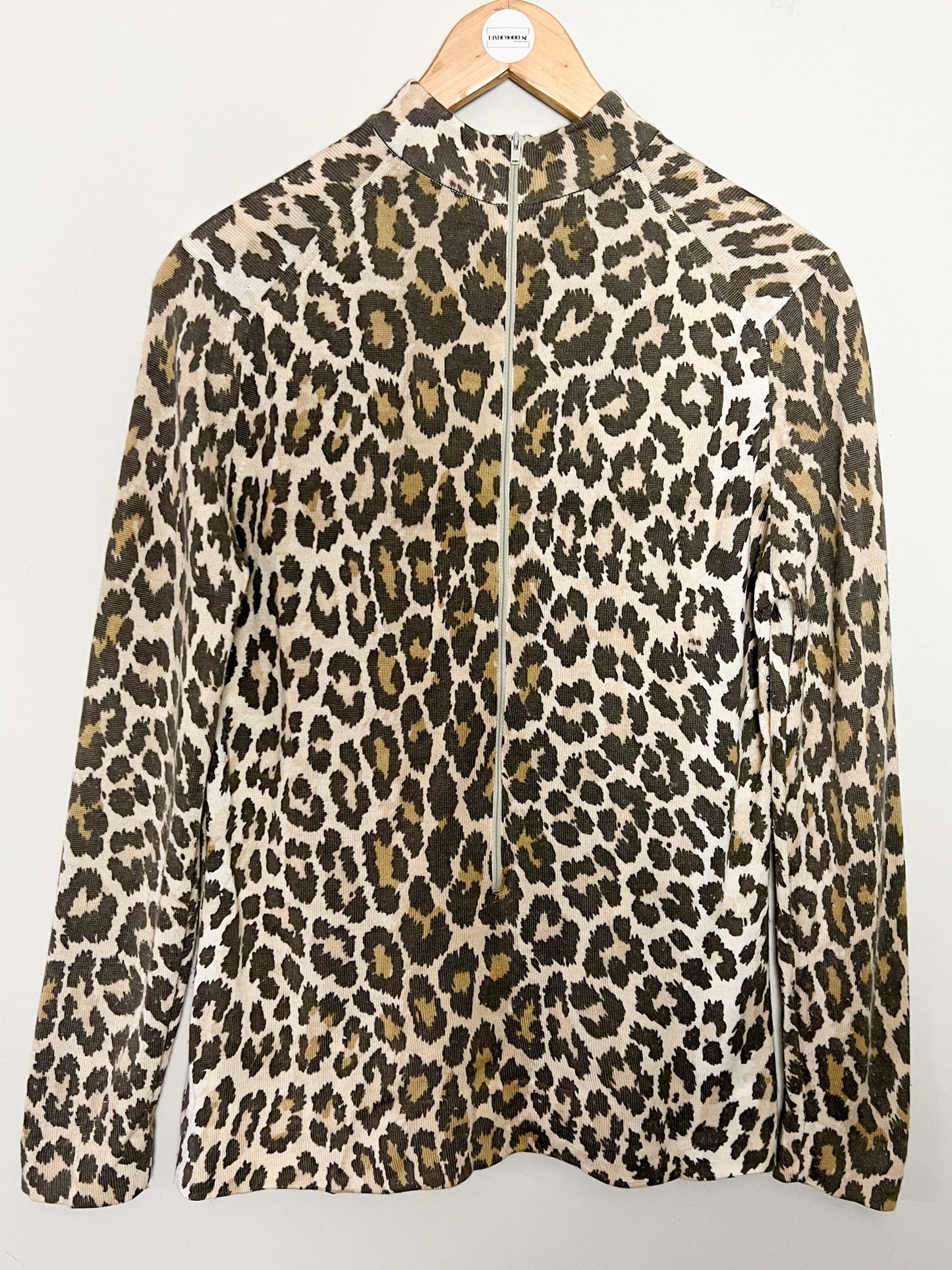 Pull Vintage Léopard Col Montant - Zip Éclair Dos - Rétro Chic Années 80/90 - Taille M/L