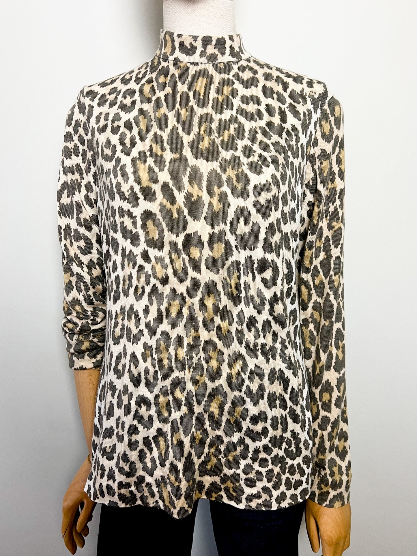 Pull Vintage Léopard Col Montant - Zip Éclair Dos - Rétro Chic Années 80/90 - Taille M/L