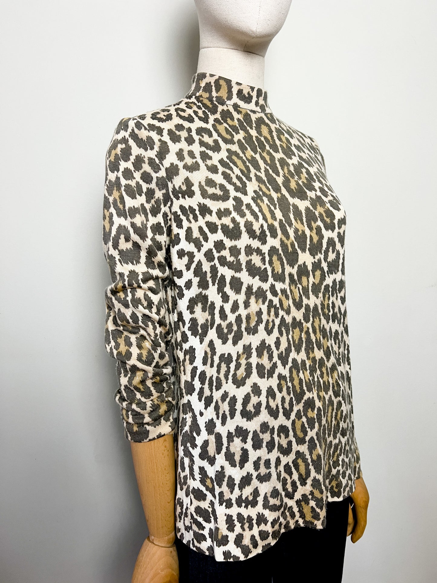 Pull Vintage Léopard Col Montant - Zip Éclair Dos - Rétro Chic Années 80/90 - Taille M/L