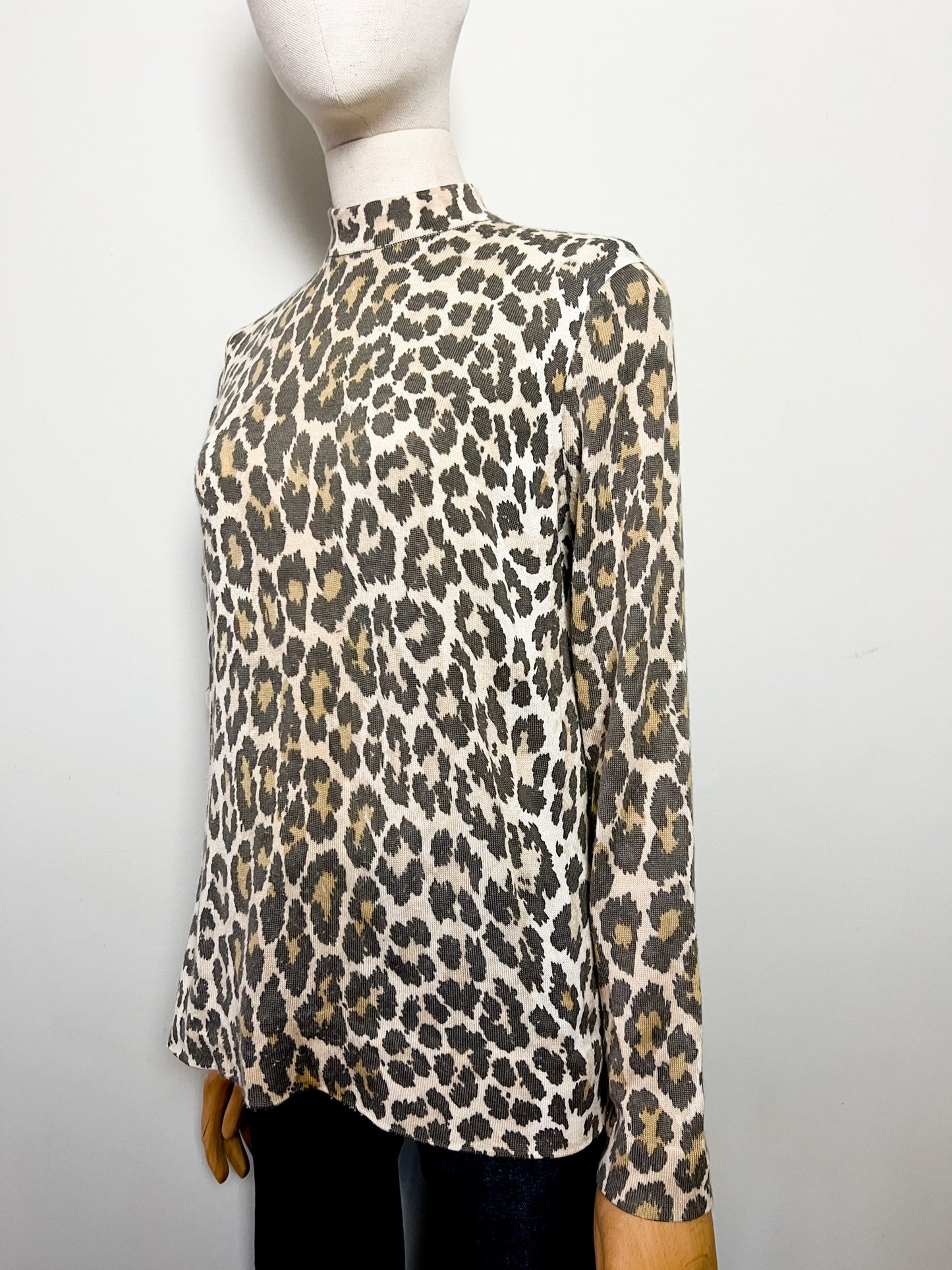 Pull Vintage Léopard Col Montant - Zip Éclair Dos - Rétro Chic Années 80/90 - Taille M/L