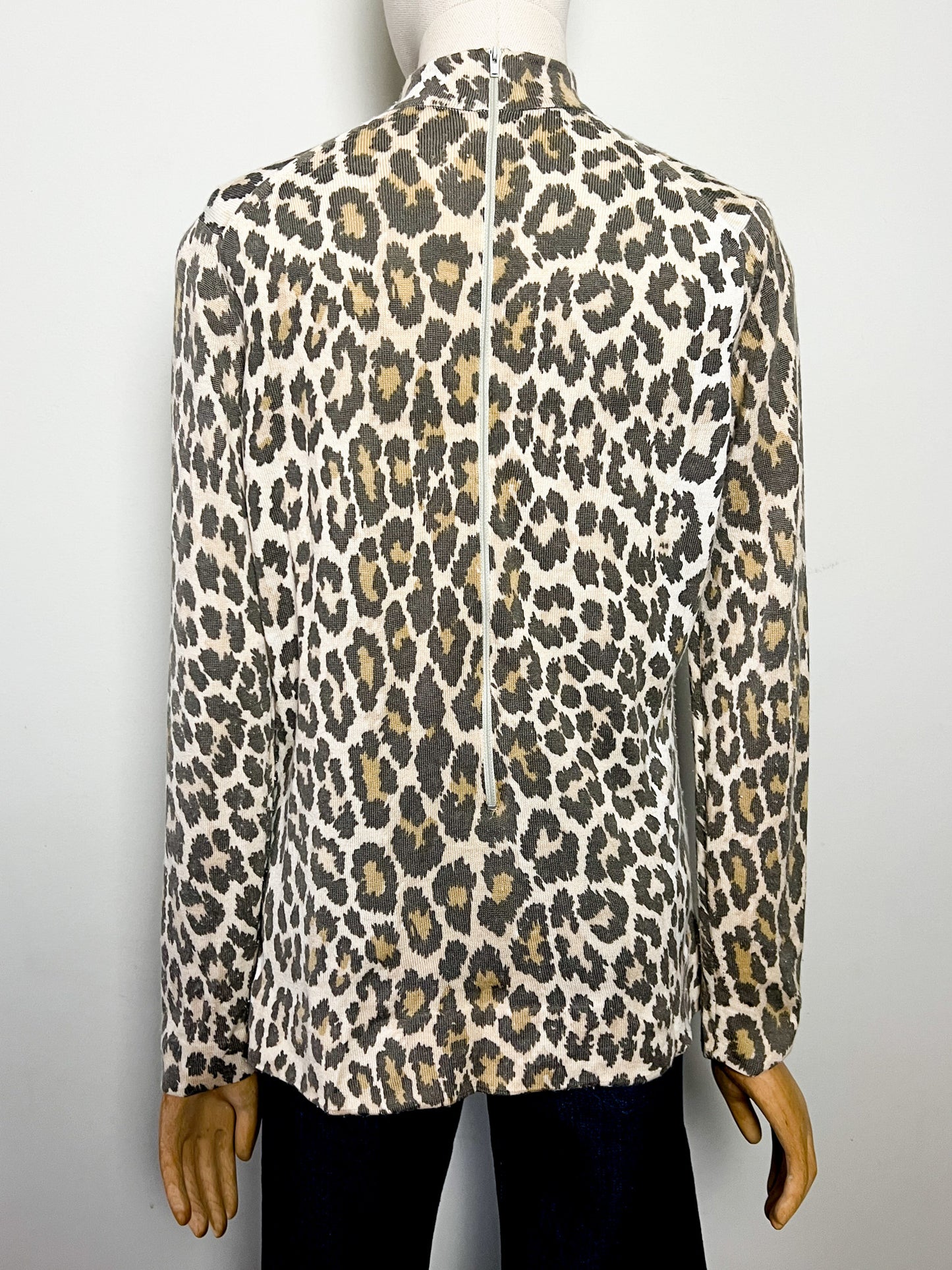 Pull Vintage Léopard Col Montant - Zip Éclair Dos - Rétro Chic Années 80/90 - Taille M/L