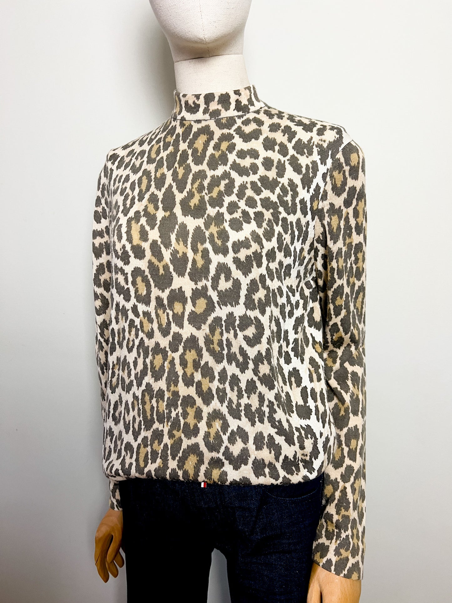 Pull Vintage Léopard Col Montant - Zip Éclair Dos - Rétro Chic Années 80/90 - Taille M/L
