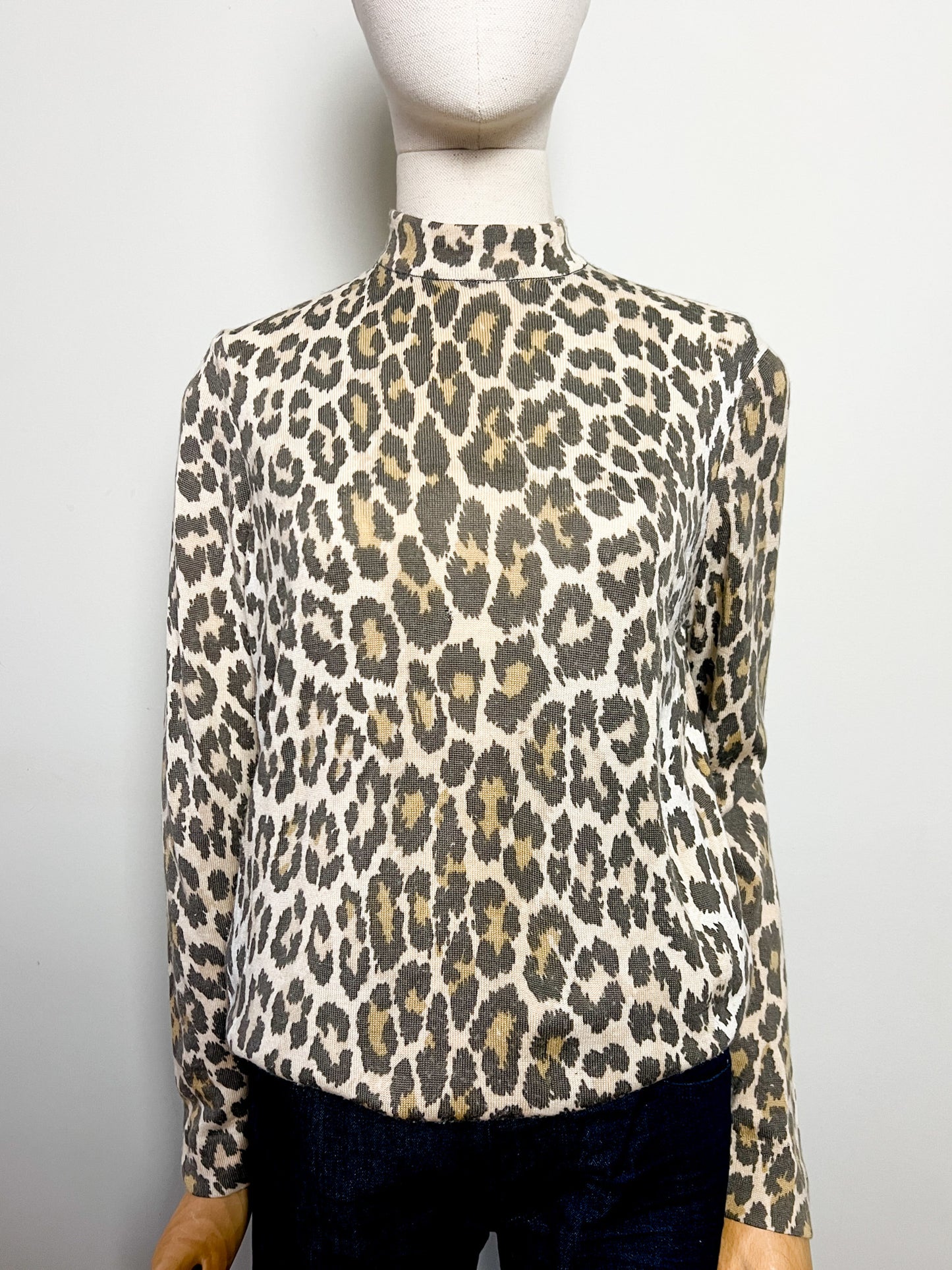 Pull Vintage Léopard Col Montant - Zip Éclair Dos - Rétro Chic Années 80/90 - Taille M/L