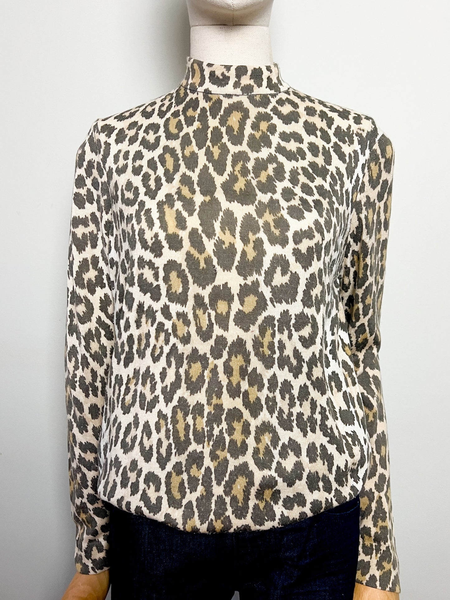 Pull Vintage Léopard Col Montant - Zip Éclair Dos - Rétro Chic Années 80/90 - Taille M/L