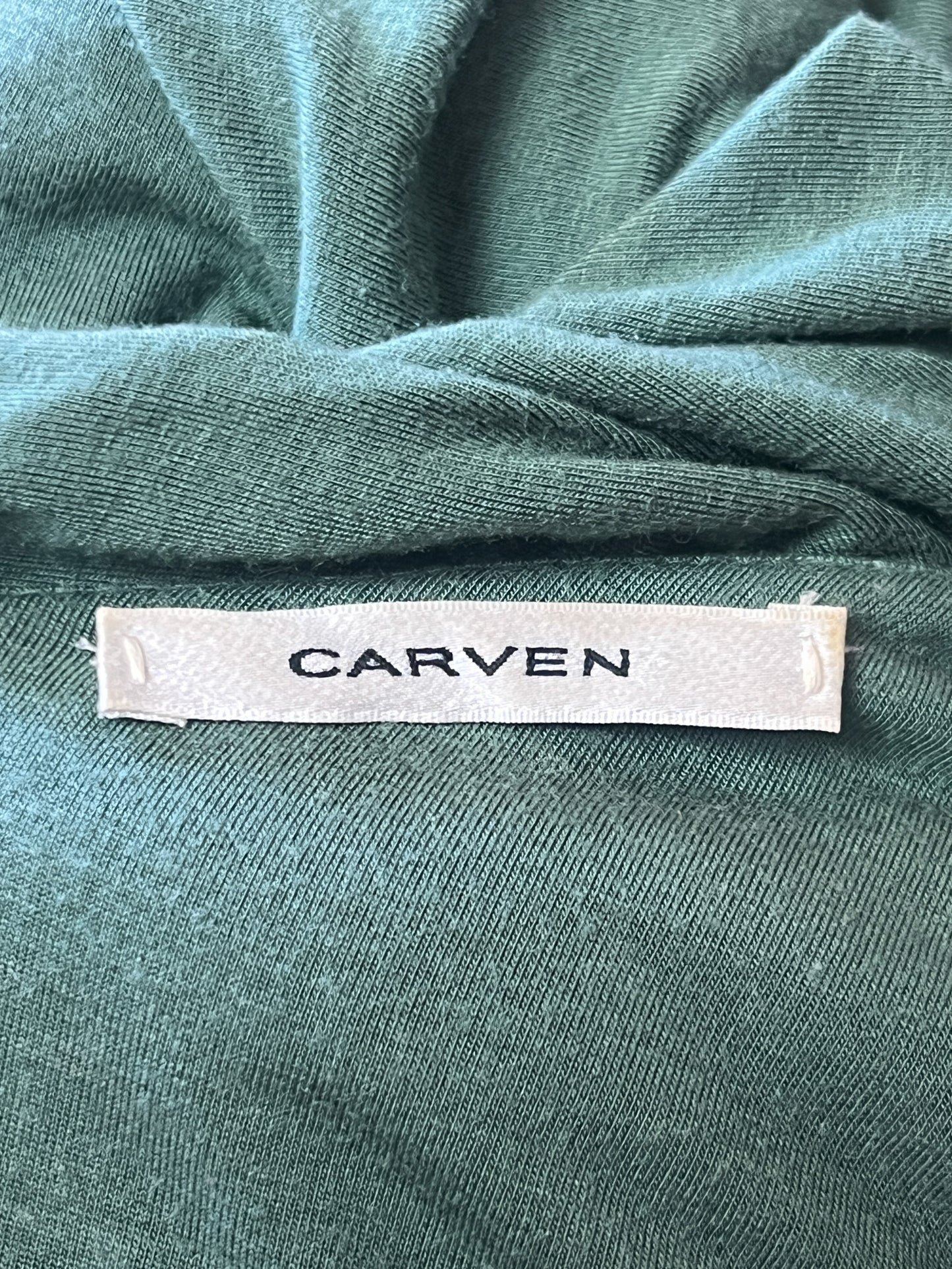 Robe CARVEN Designer - Sculpture Drapée - Tissu Épais & Doublé - Vert Élégant - T. 36 (S)