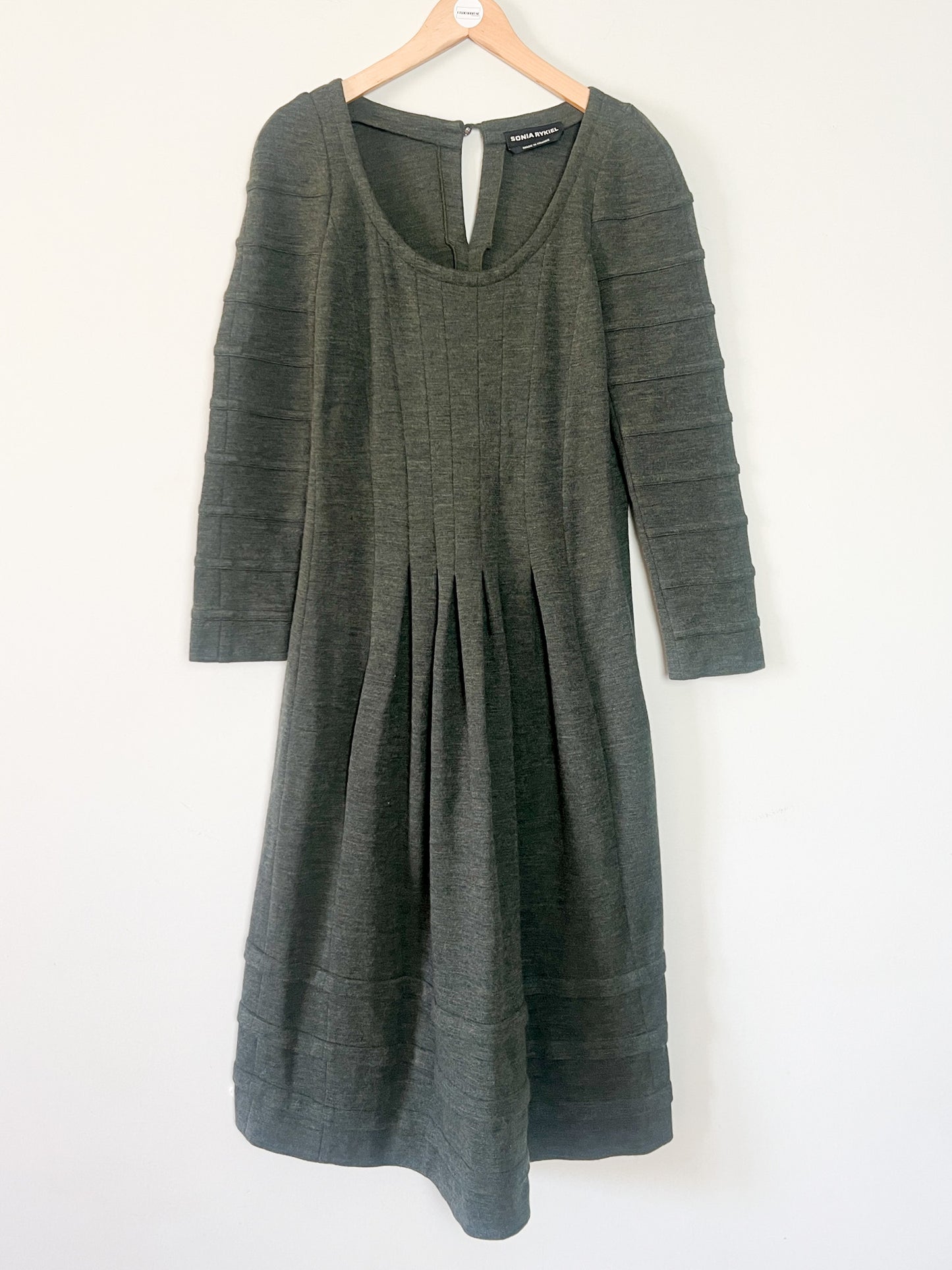 Robe SONIA RYKIEL 100% Laine Kaki - Design Asymétrique - T. 38 FR