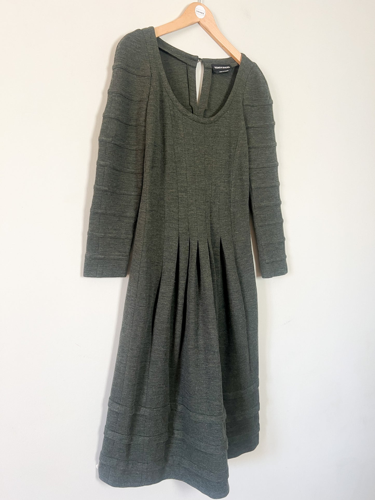 Robe SONIA RYKIEL 100% Laine Kaki - Design Asymétrique - T. 38 FR