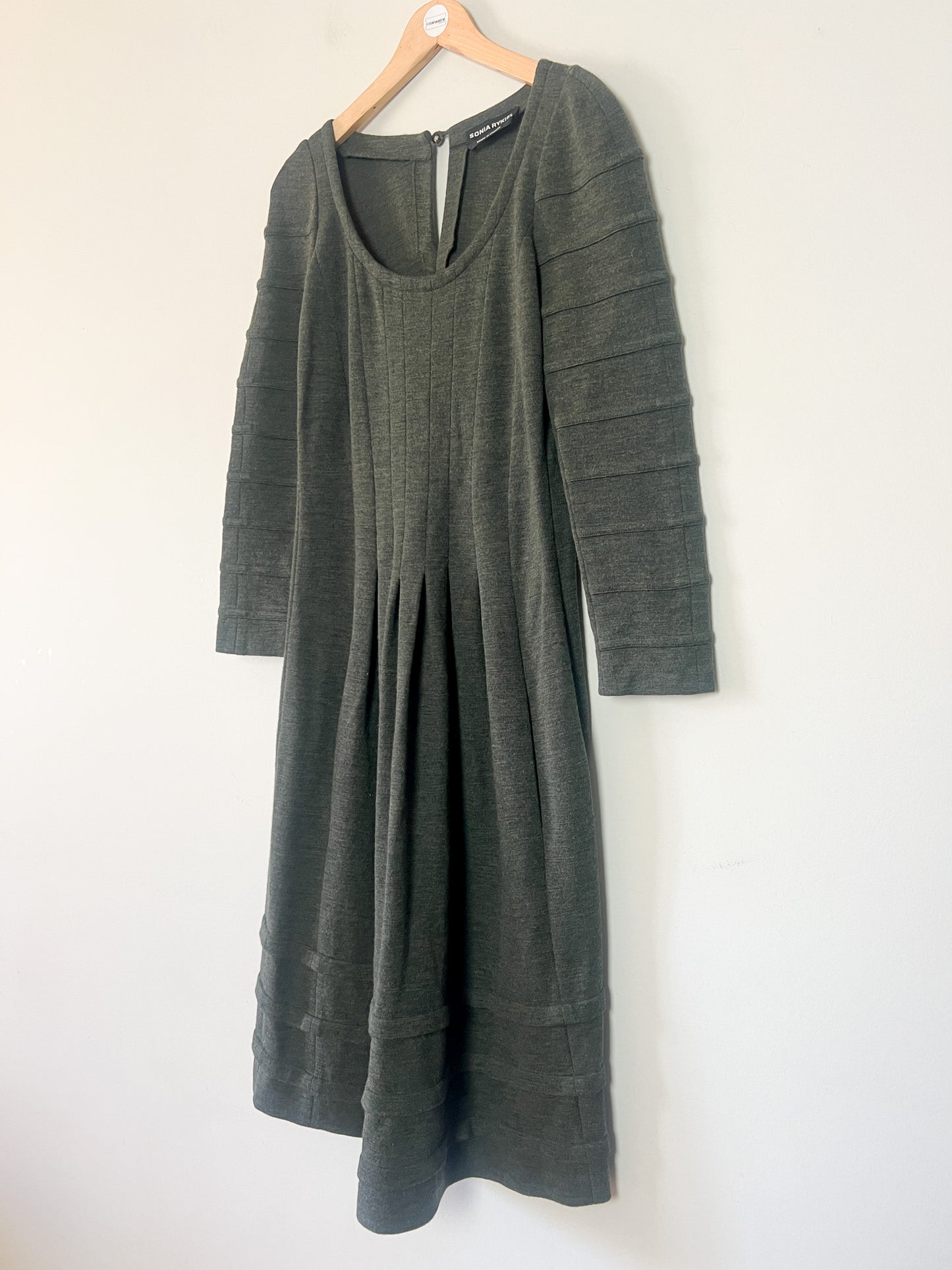 Robe SONIA RYKIEL 100% Laine Kaki - Design Asymétrique - T. 38 FR