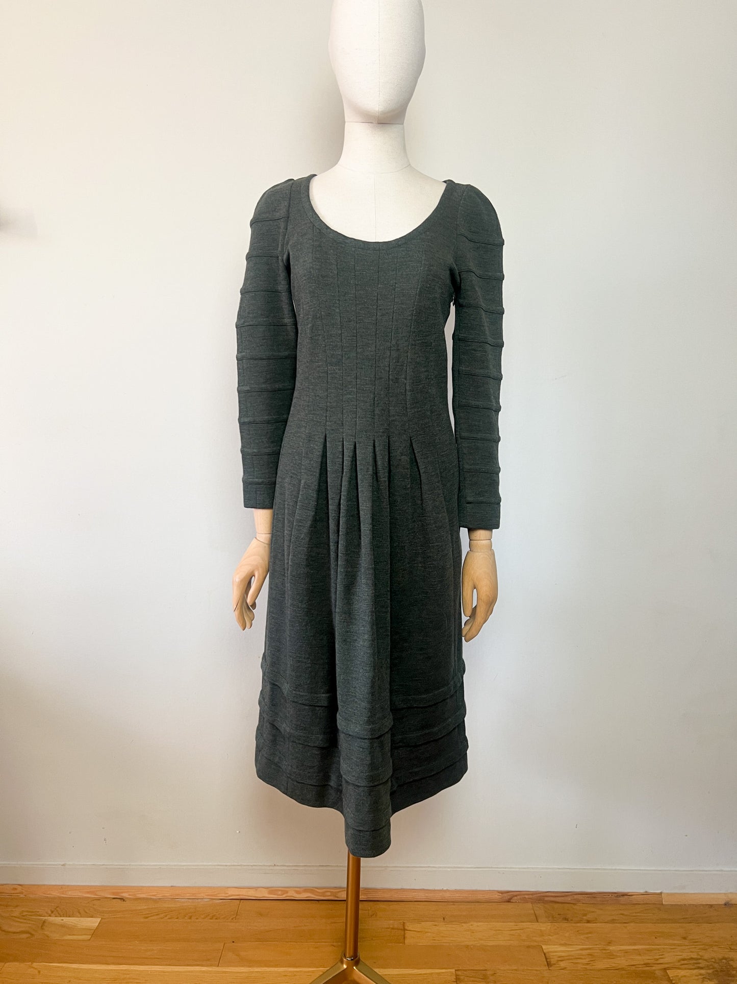 Robe SONIA RYKIEL 100% Laine Kaki - Design Asymétrique - T. 38 FR
