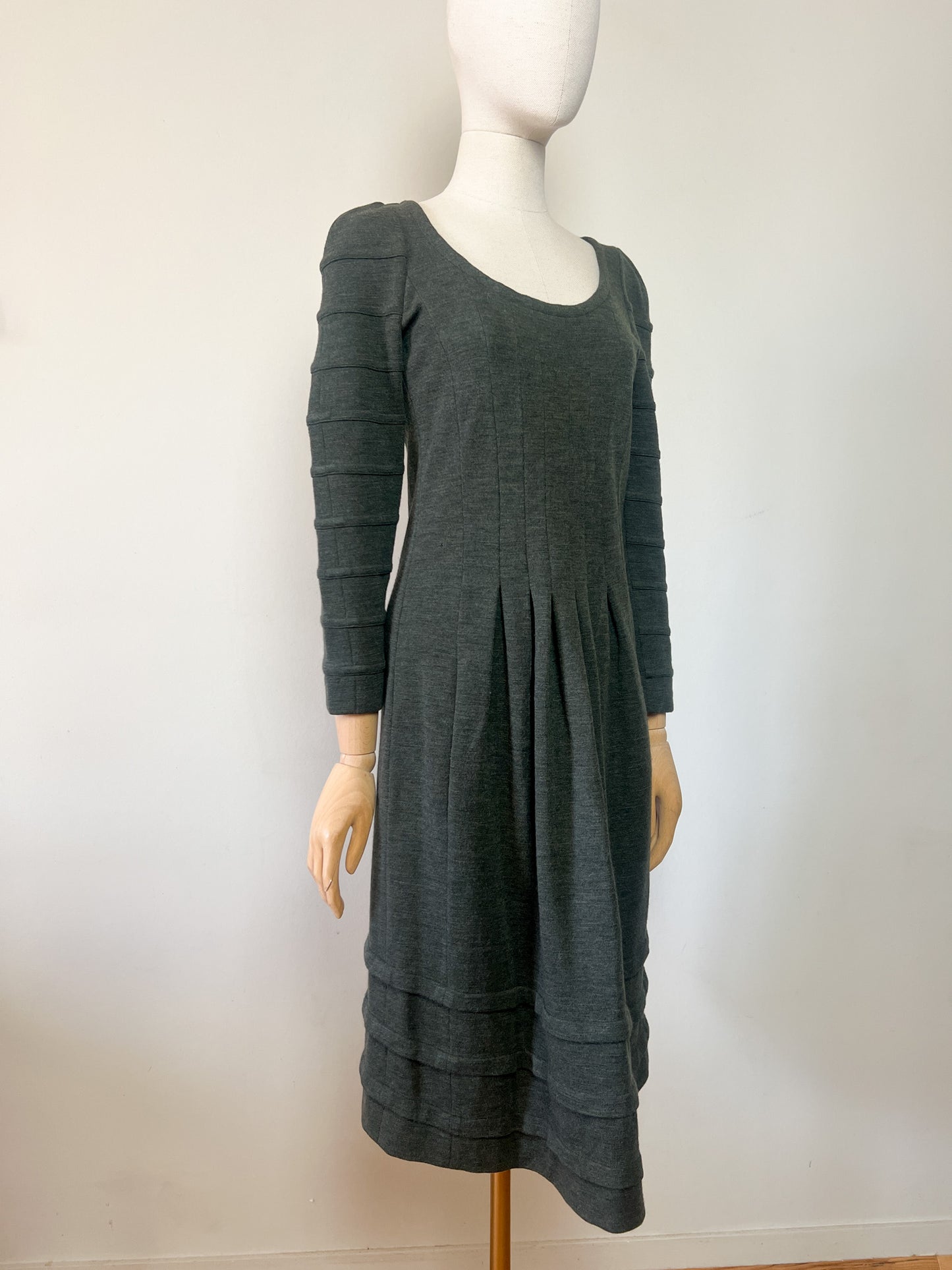 Robe SONIA RYKIEL 100% Laine Kaki - Design Asymétrique - T. 38 FR