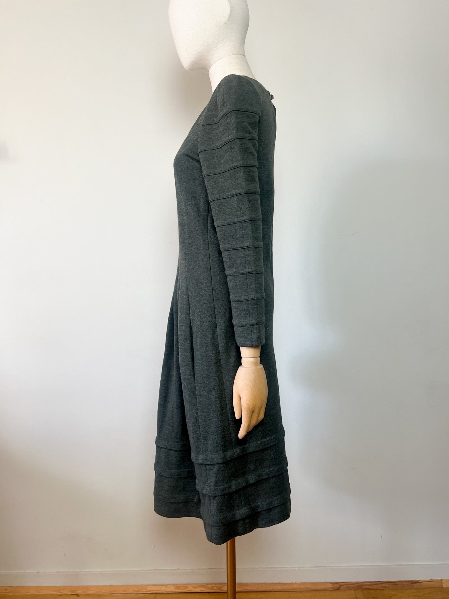 Robe SONIA RYKIEL 100% Laine Kaki - Design Asymétrique - T. 38 FR
