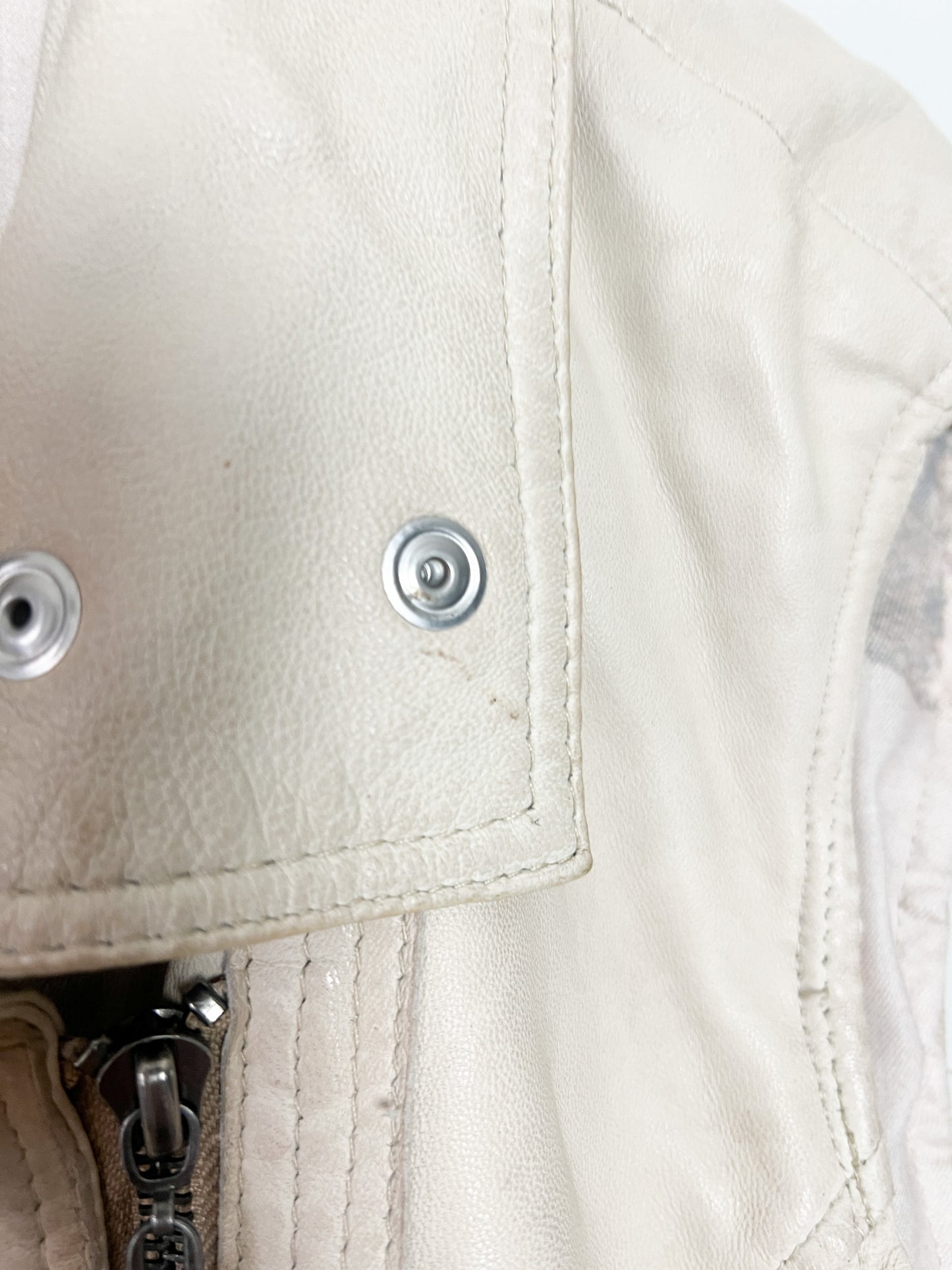 Veste Gilet en Cuir Souple Vintage Beige - Asymétrique Col Motard - Taille 38 (M)