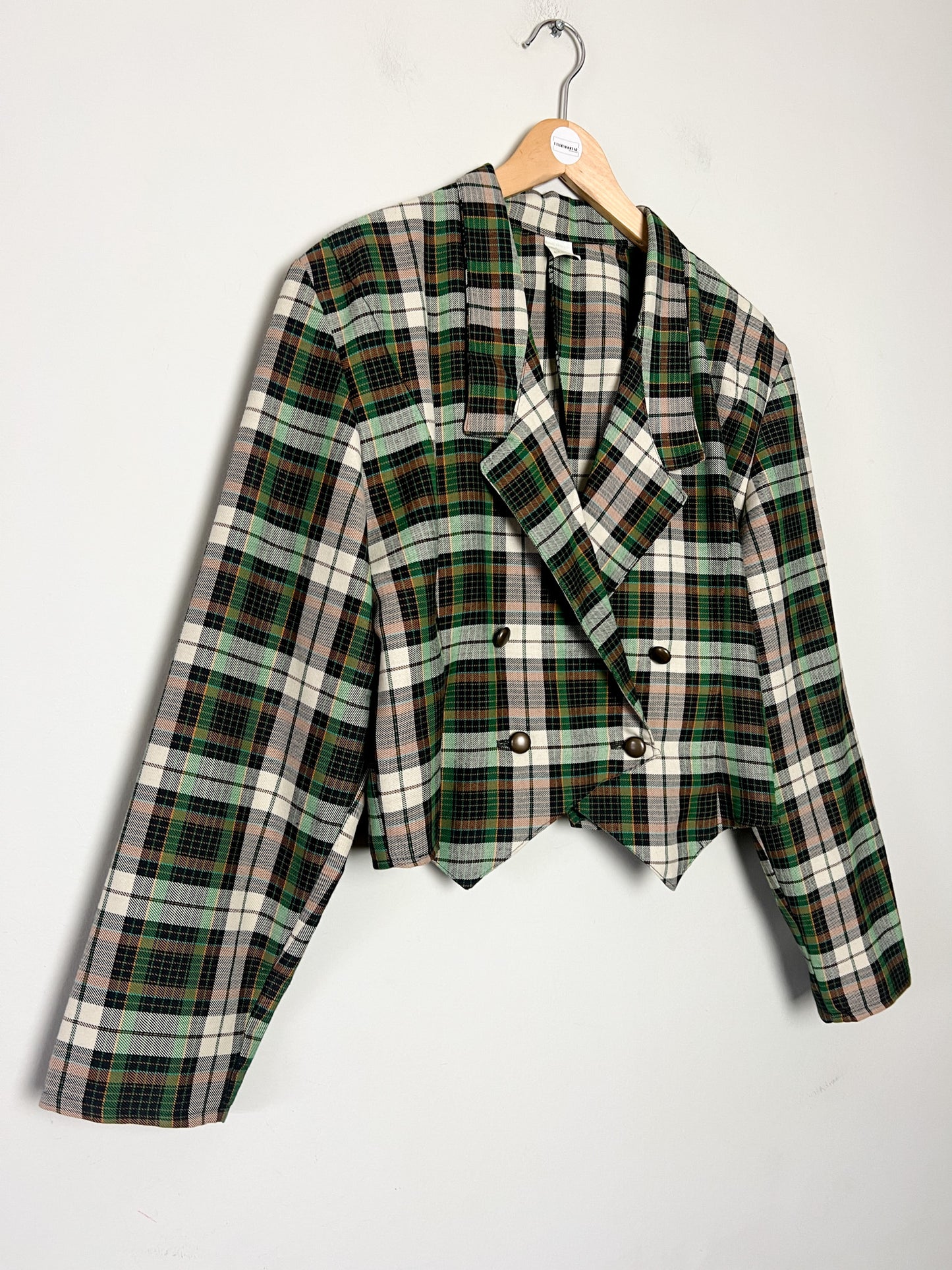 Veste Courte Tartan Vintage (Vert/Brun) - Croisée Fabriquée en France - T. 40 FR