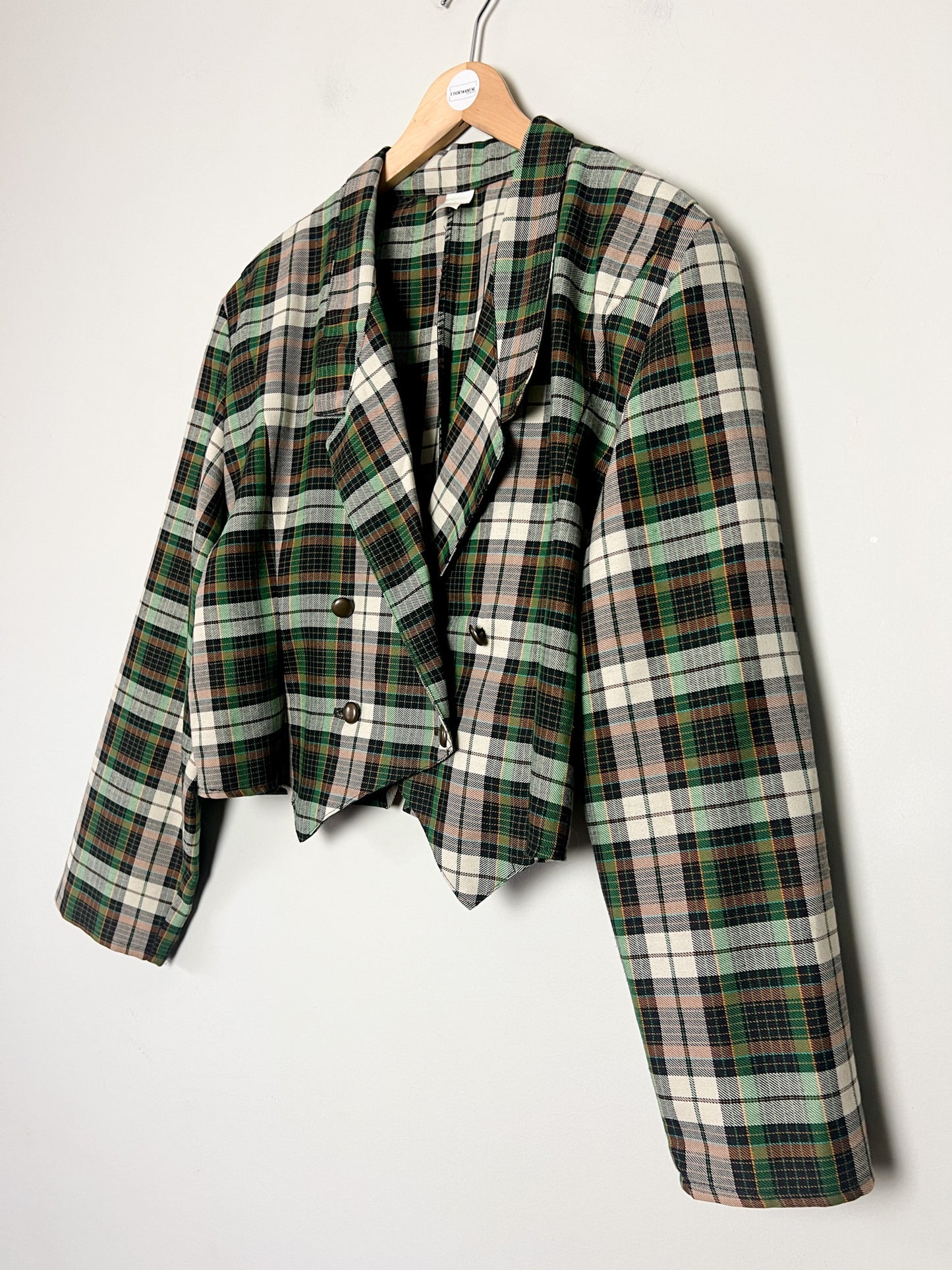 Veste Courte Tartan Vintage (Vert/Brun) - Croisée Fabriquée en France - T. 40 FR
