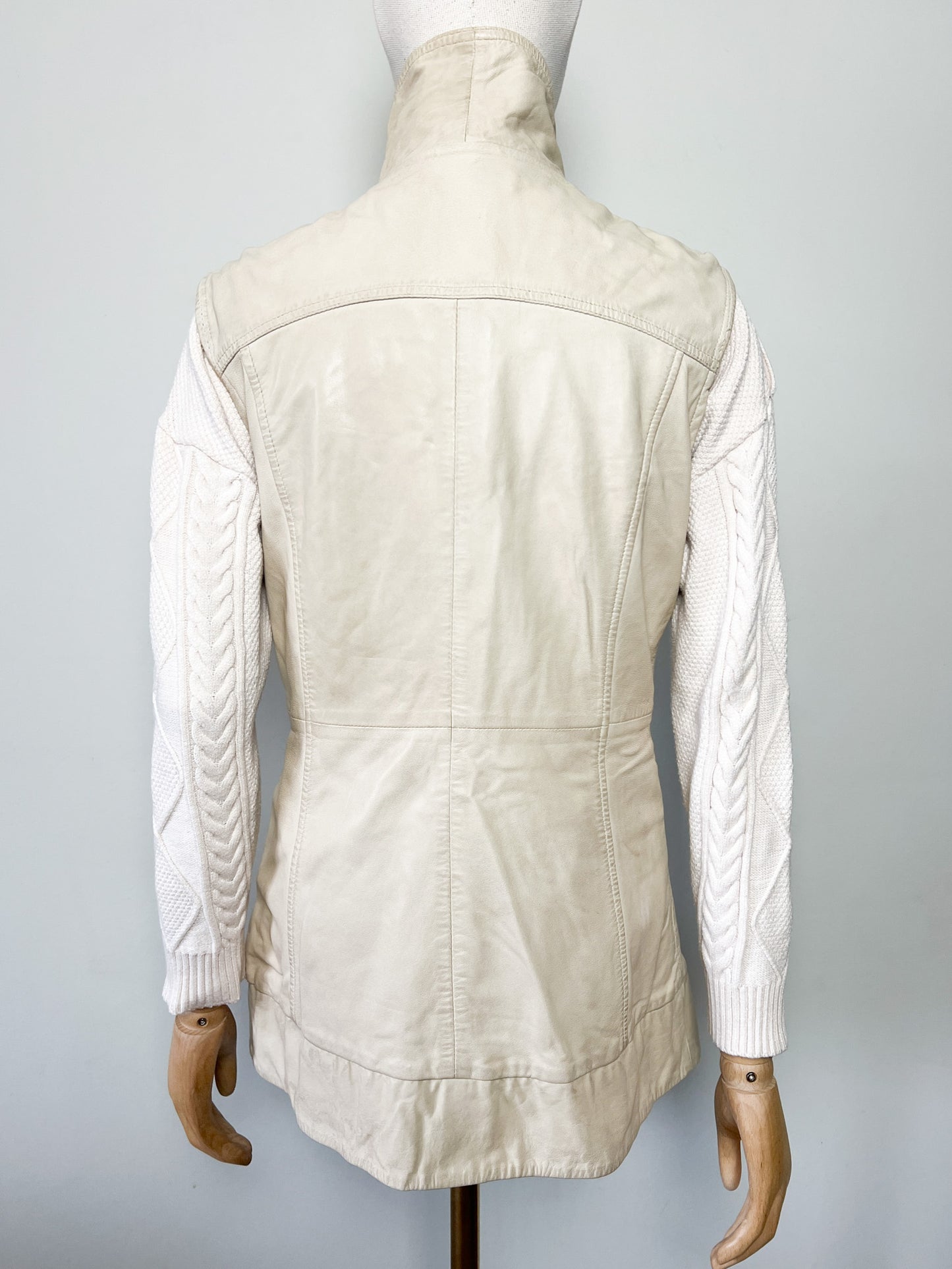 Veste Gilet en Cuir Souple Vintage Beige - Asymétrique Col Motard - Taille 38 (M)
