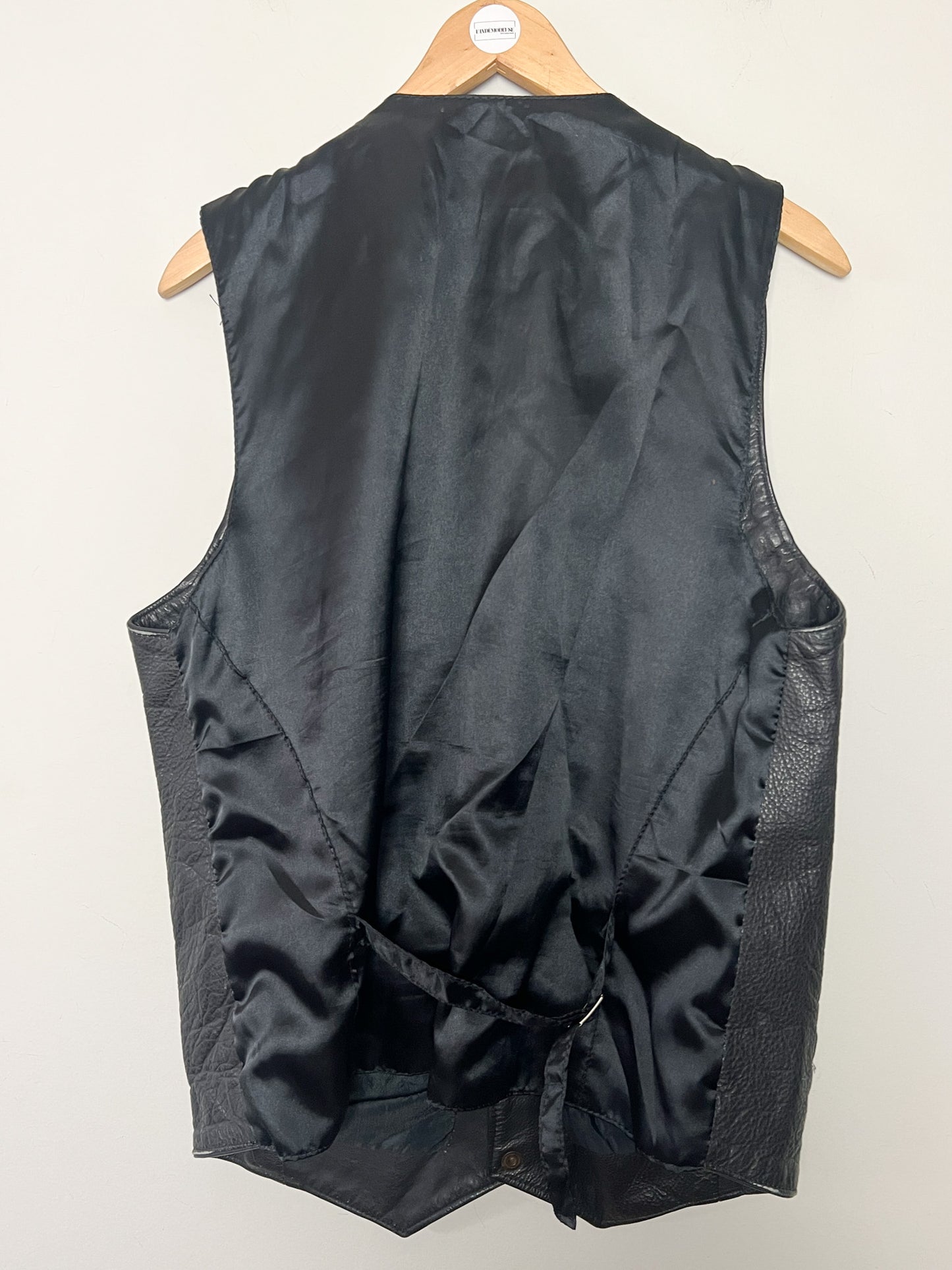 Gilet Motard Vintage 100% Cuir Noir Grainé - Fermeture Boutons Étoile