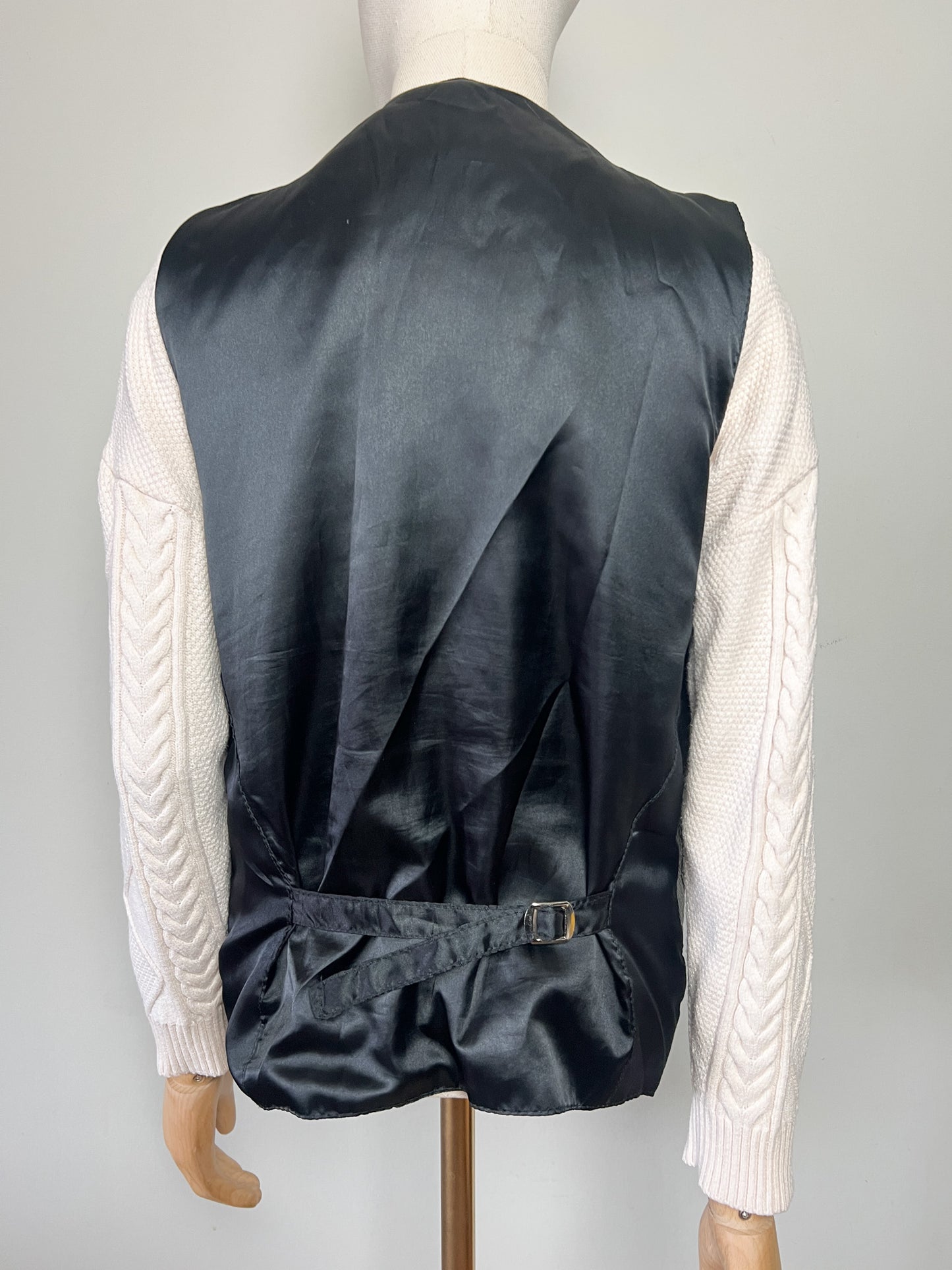Gilet Motard Vintage 100% Cuir Noir Grainé - Fermeture Boutons Étoile