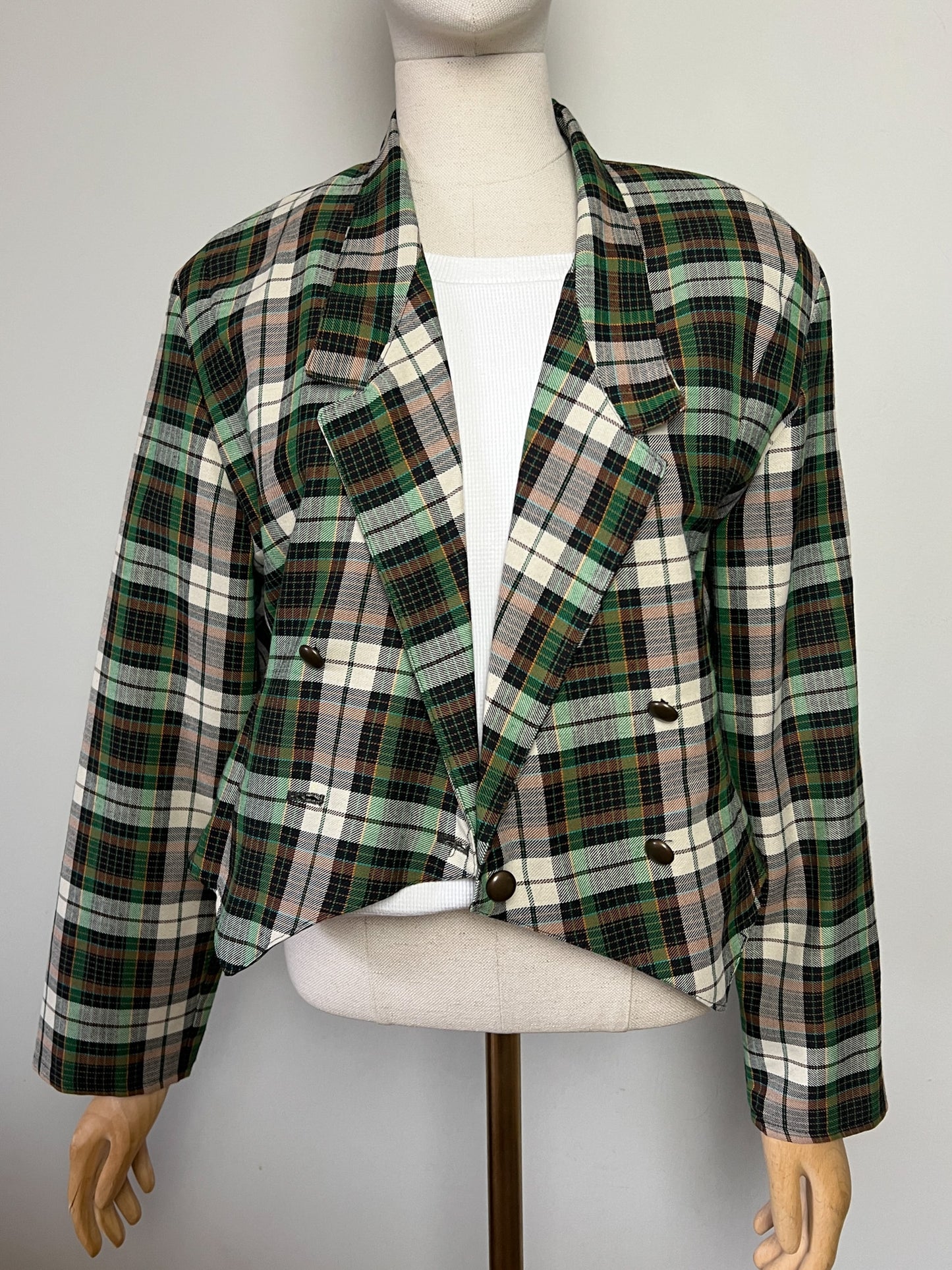 Veste Courte Tartan Vintage (Vert/Brun) - Croisée Fabriquée en France - T. 40 FR
