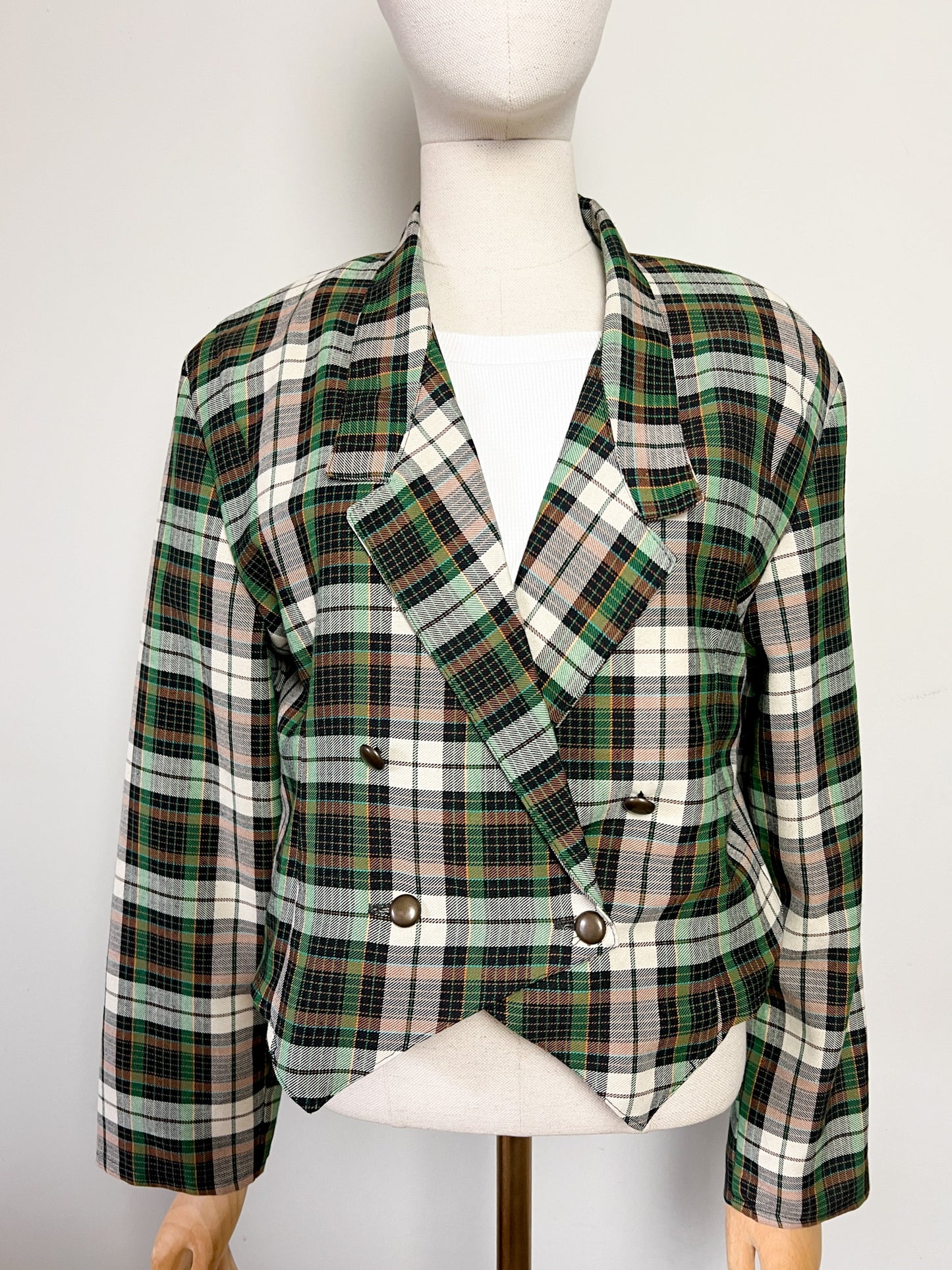 Veste Courte Tartan Vintage (Vert/Brun) - Croisée Fabriquée en France - T. 40 FR