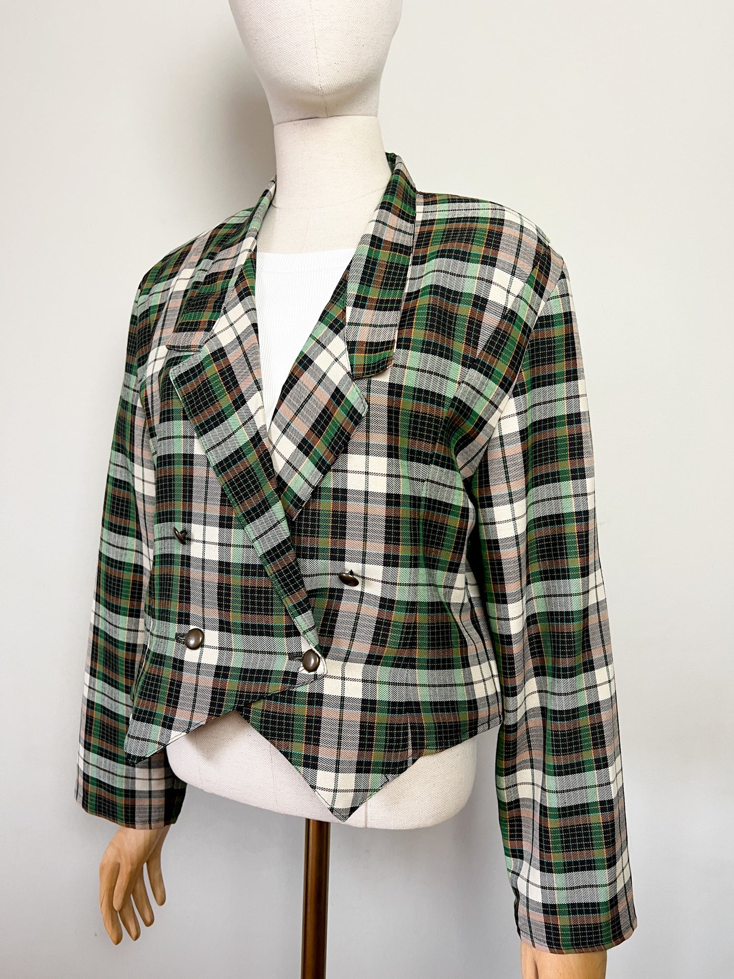 Veste Courte Tartan Vintage (Vert/Brun) - Croisée Fabriquée en France - T. 40 FR