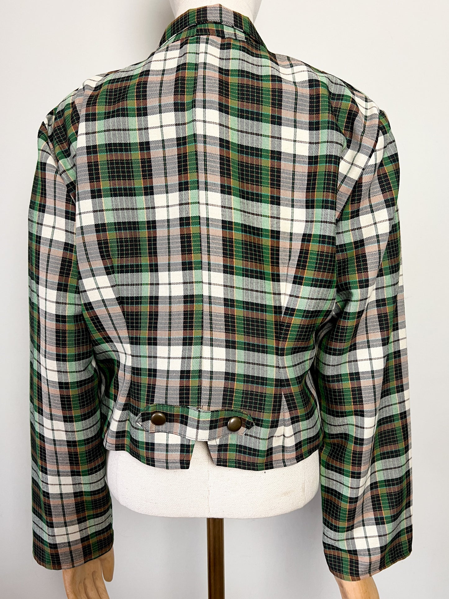 Veste Courte Tartan Vintage (Vert/Brun) - Croisée Fabriquée en France - T. 40 FR