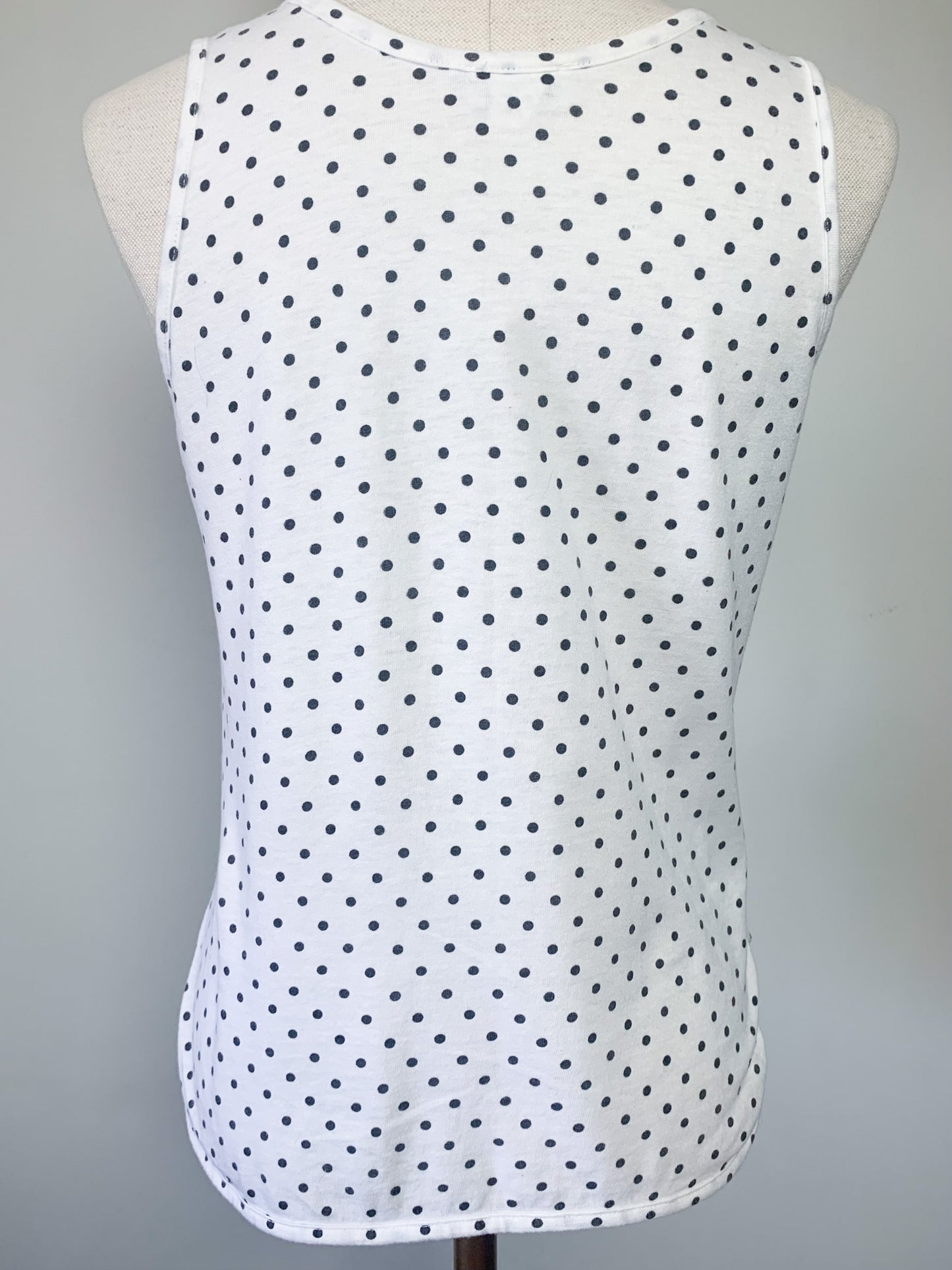 Débardeur blanc pois noir empiècement tissu poires vintage