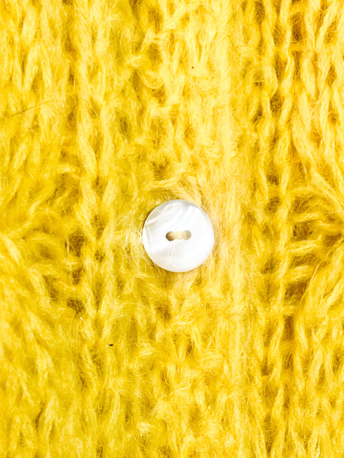 Cardigan Vintage Laine & 60% Mohair - Tricoté Main Torsades - Jaune Soleil - T. M/L