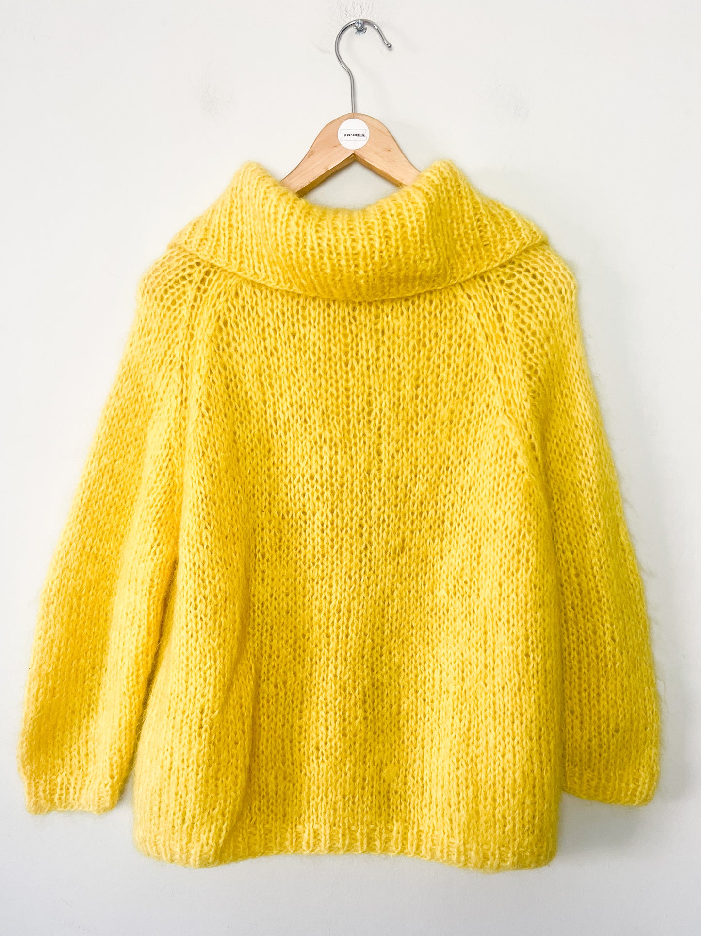 Cardigan Vintage Laine & 60% Mohair - Tricoté Main Torsades - Jaune Soleil - T. M/L