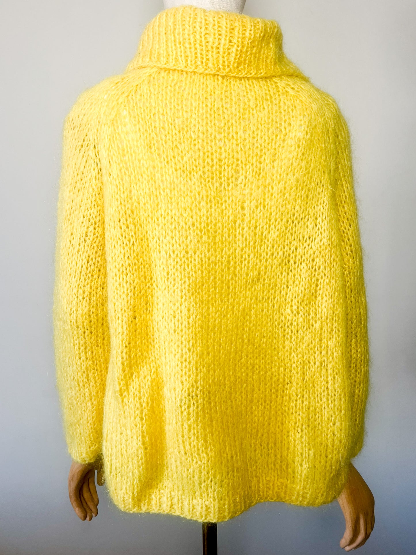 Cardigan Vintage Laine & 60% Mohair - Tricoté Main Torsades - Jaune Soleil - T. M/L
