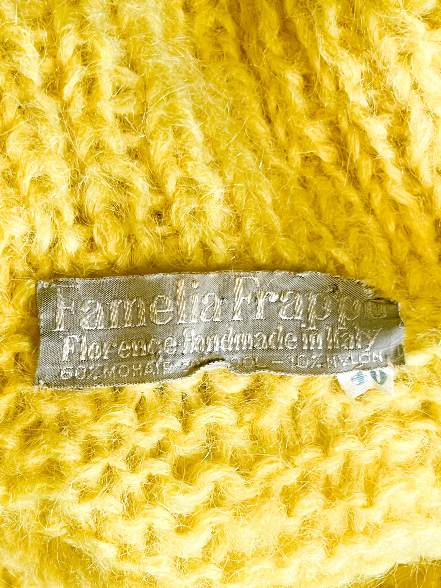 Cardigan Vintage Laine & 60% Mohair - Tricoté Main Torsades - Jaune Soleil - T. M/L