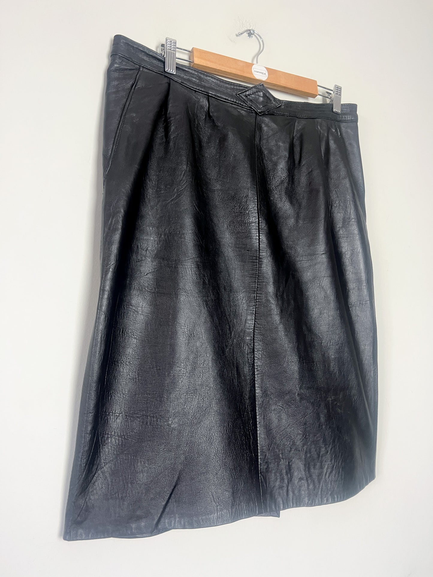 Jupe Crayon Vintage Cuir Noir - Design Géométrique Années 90 - T. 46 (XL)