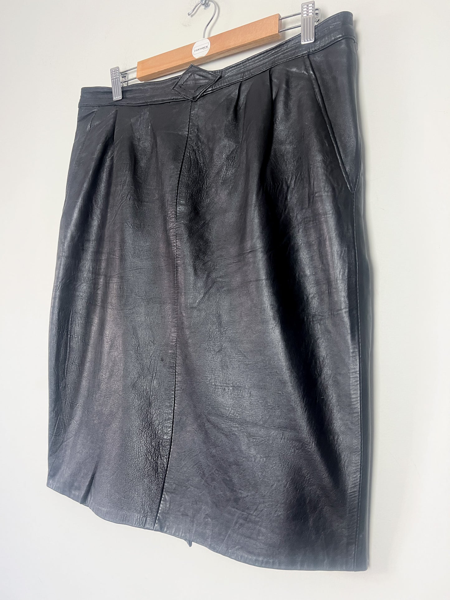Jupe Crayon Vintage Cuir Noir - Design Géométrique Années 90 - T. 46 (XL)
