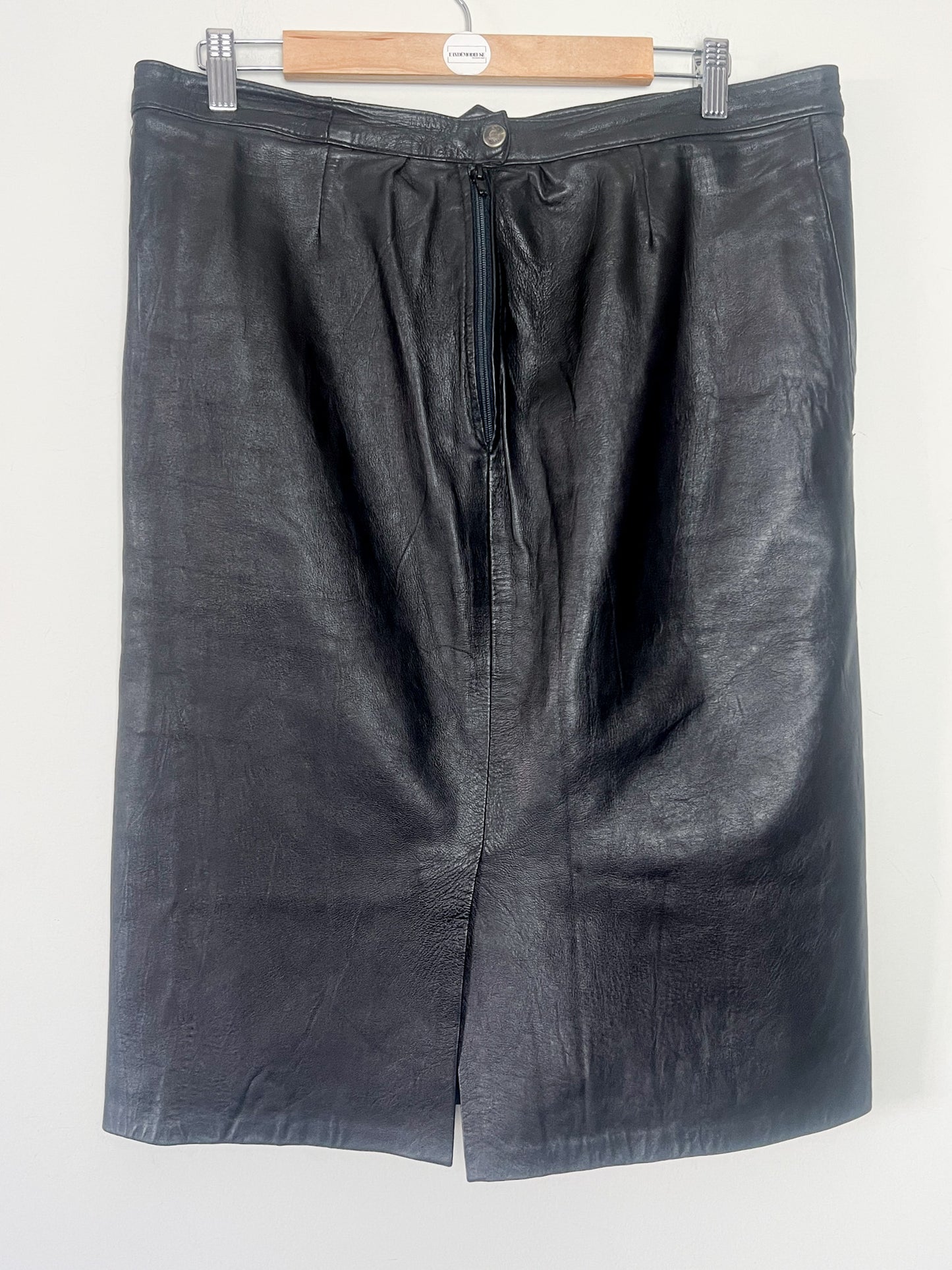 Jupe Crayon Vintage Cuir Noir - Design Géométrique Années 90 - T. 46 (XL)