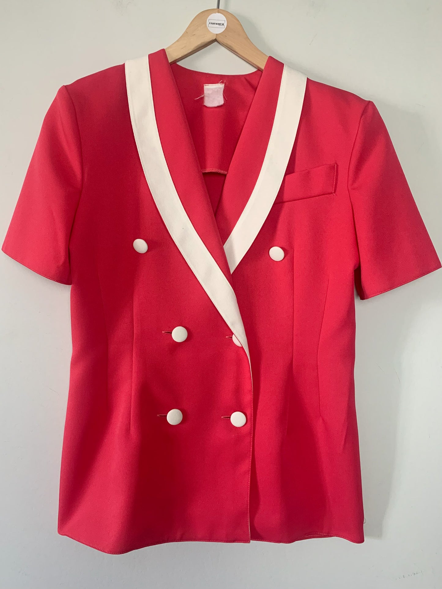 Veste croisée manches courtes rose et blanche vintage