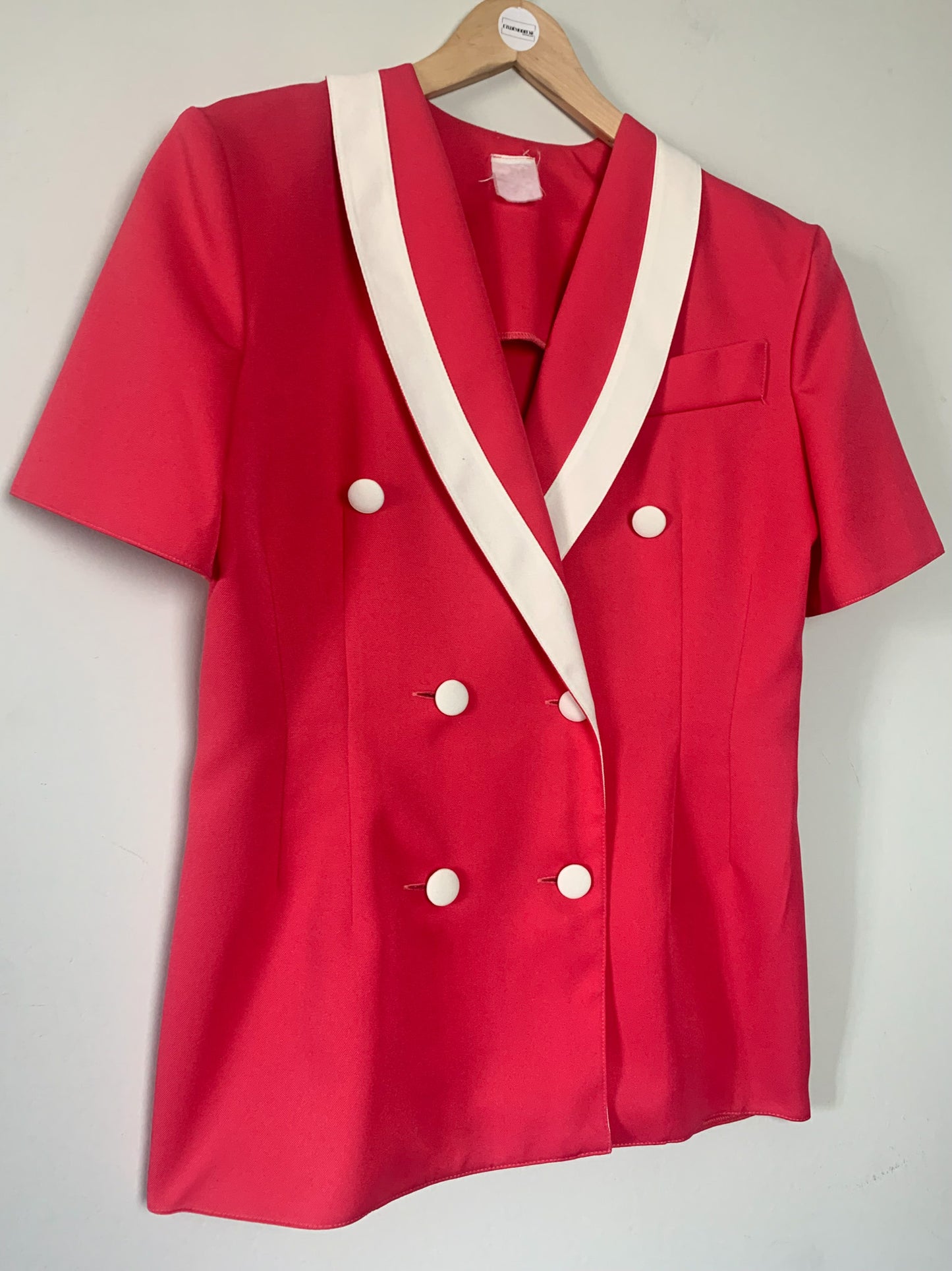 Veste croisée manches courtes rose et blanche vintage