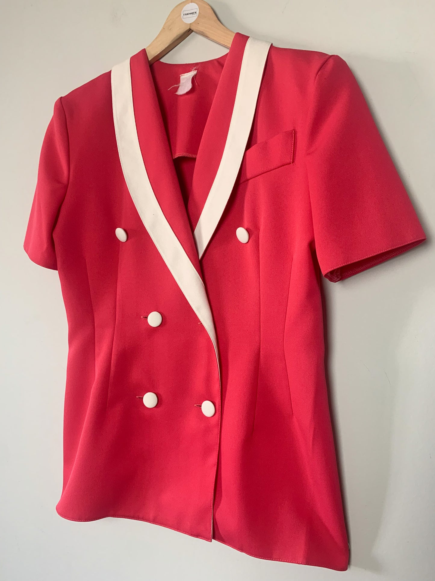Veste croisée manches courtes rose et blanche vintage