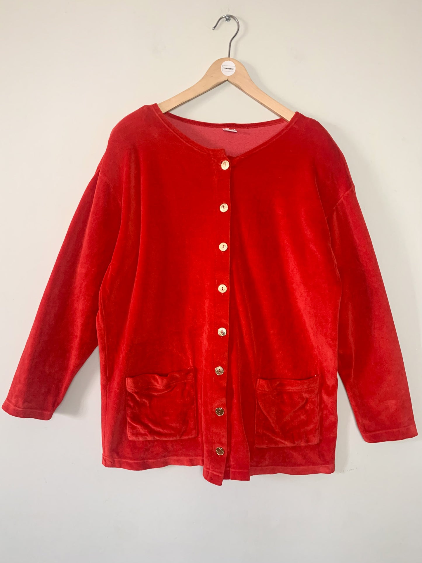 Cardigan/ veste en velours rasé rouge orangé vintage
