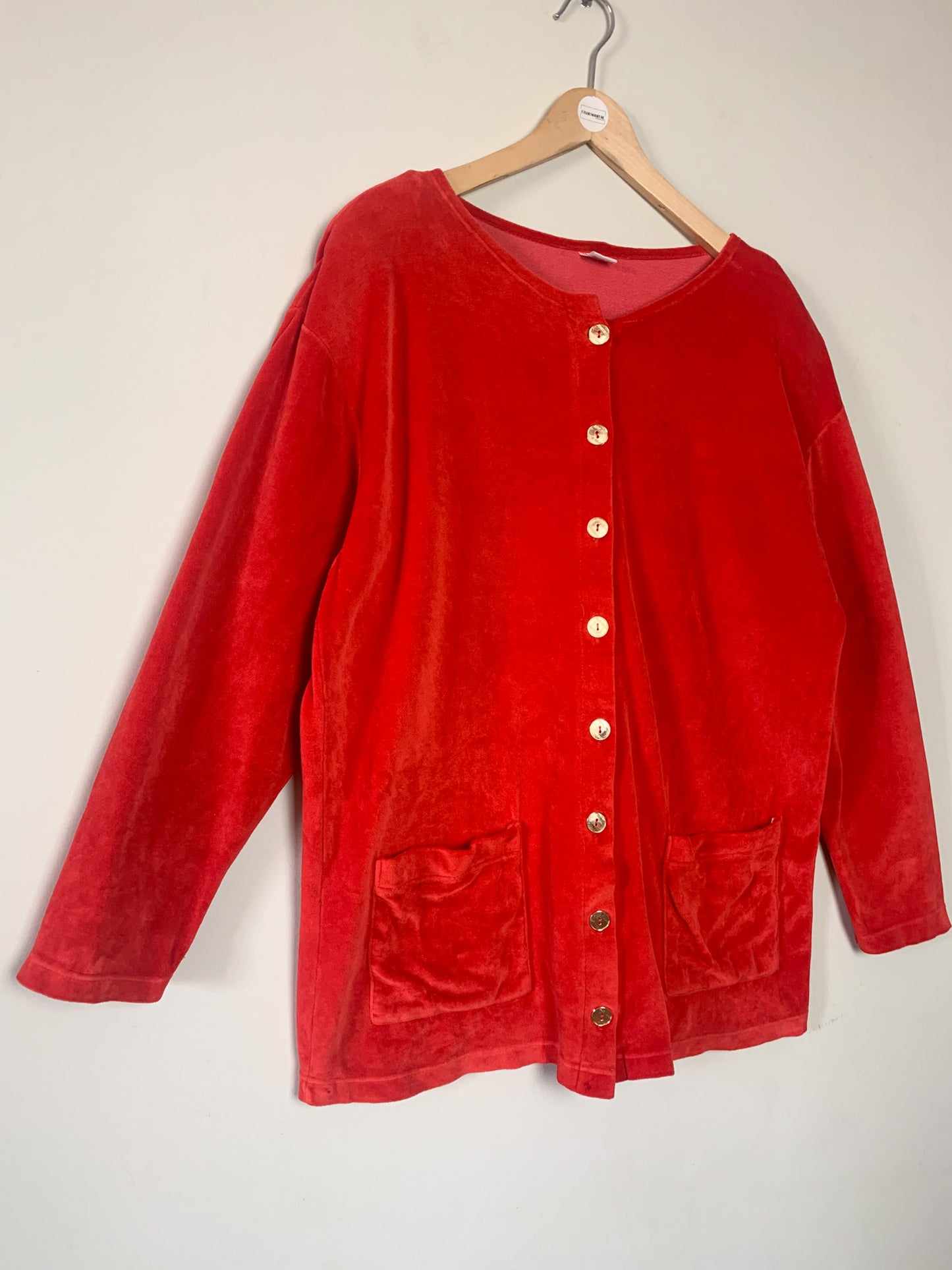 Cardigan/ veste en velours rasé rouge orangé vintage