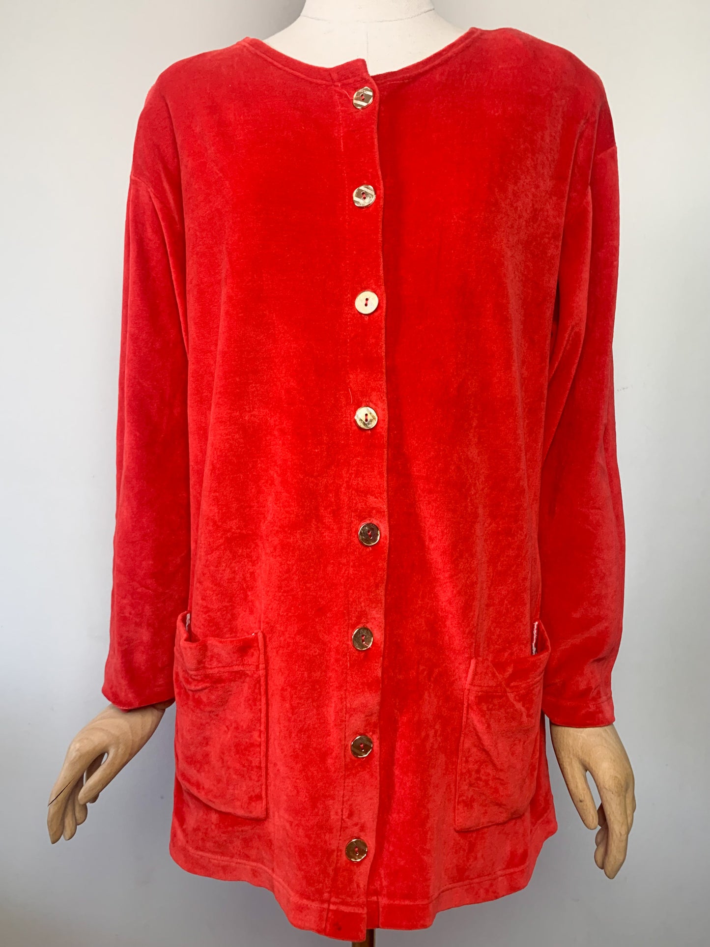 Cardigan/ veste en velours rasé rouge orangé vintage