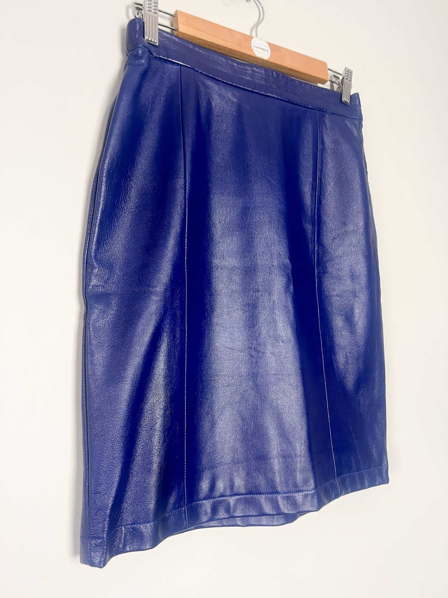 Jupe Droite en Cuir Souple Bleu Encre - Longueur Genou - Style Vintage T. S/M