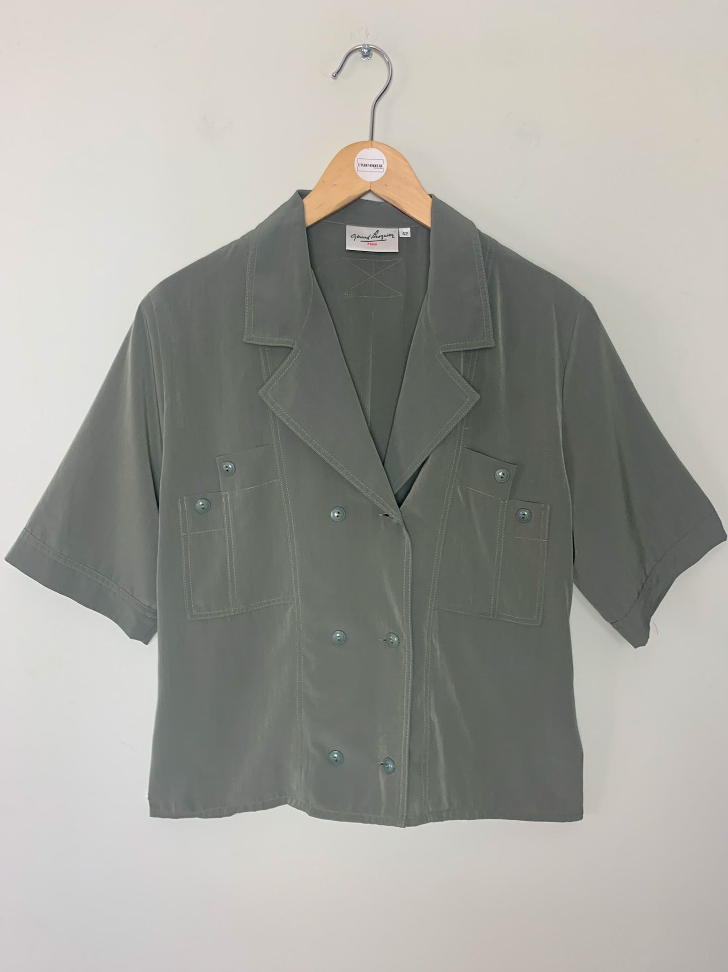 Chemisier blouse femme manches courtes kaki Gérard Pasquier vintage