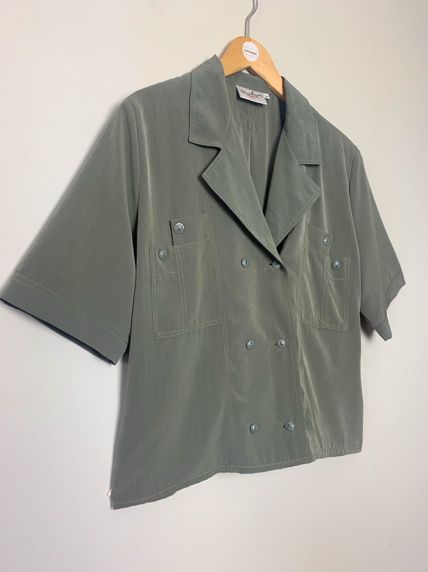 Chemisier blouse femme manches courtes kaki Gérard Pasquier vintage